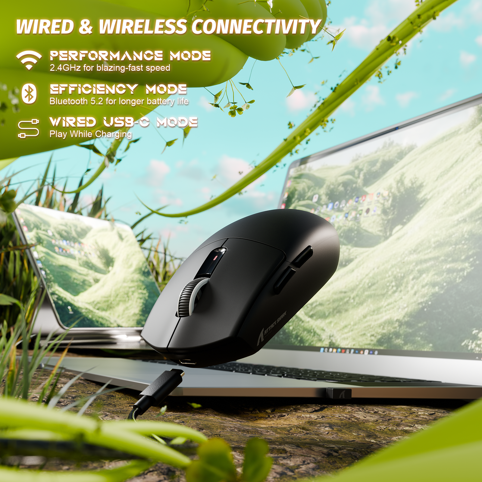 ATTACK SHARK G3 Ratón inalámbrico para juegos trimodo 25000 DPI Ultraligero