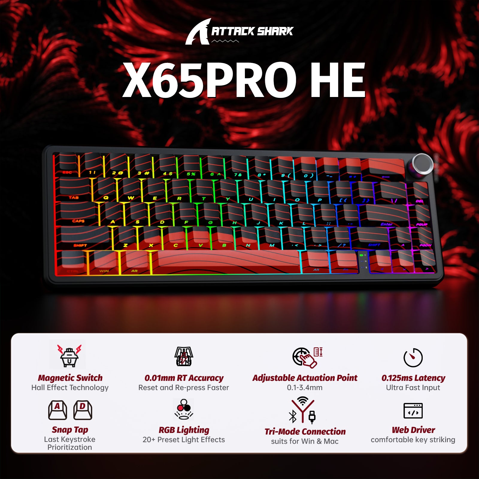 Teclado inalámbrico con gatillo rápido ATTACK SHARK X65PRO HE con interruptor magnético