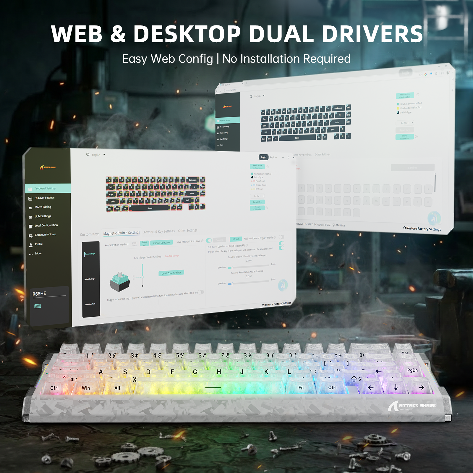 ATTACK SHARK R68 HE Teclado de fibra de carbono con gatillo rápido e interruptor magnético