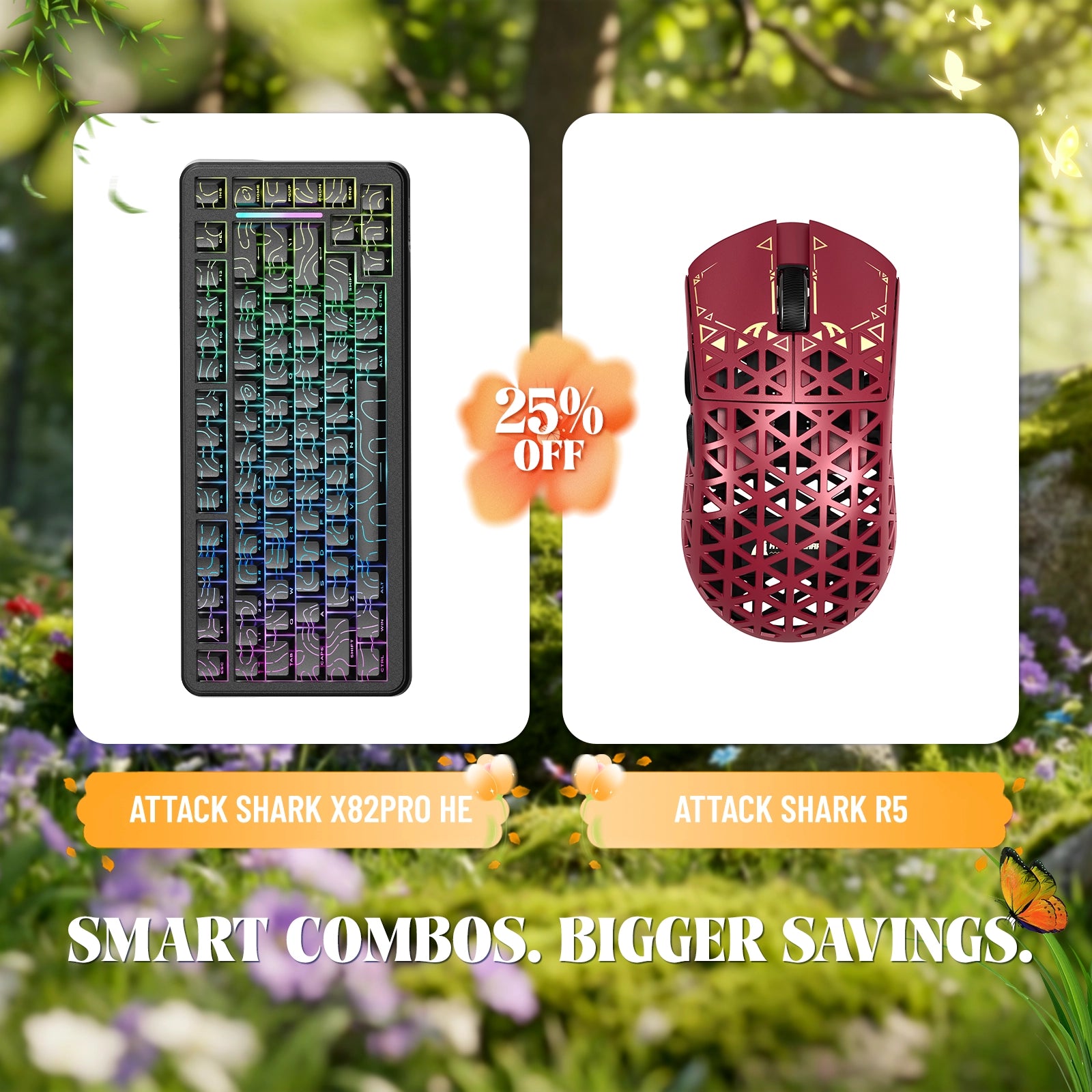 Paquete de teclado de disparo rápido ATTACK SHARK X82PRO HE + ratón inalámbrico para juegos de fibra de carbono R5