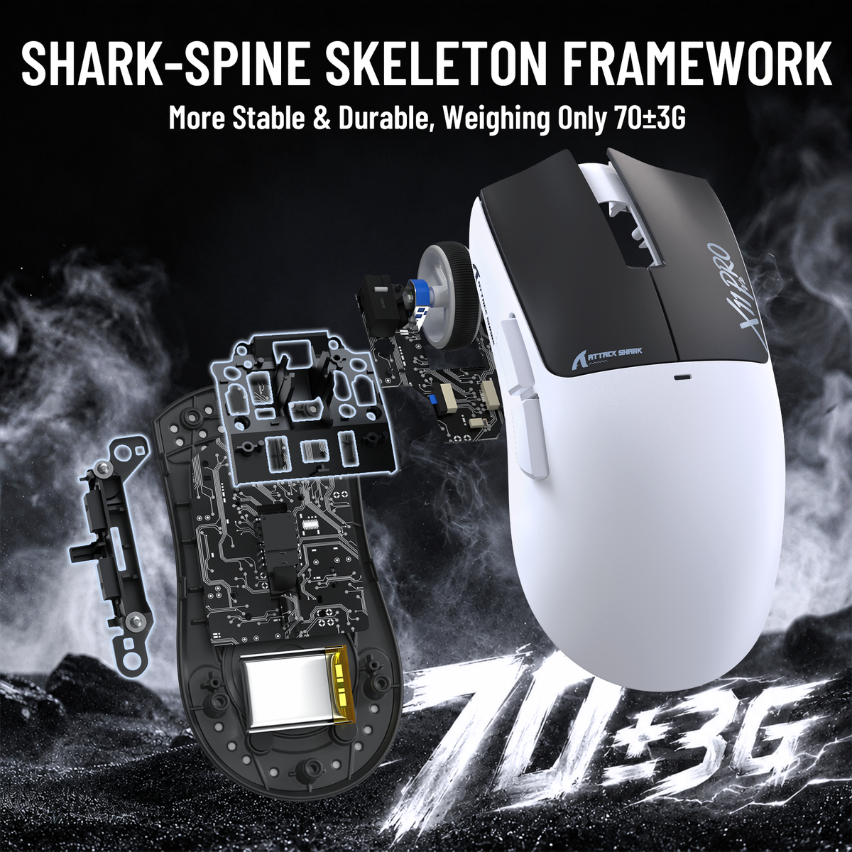Ratón inalámbrico para juegos ATTACK SHARK X11 PRO V2 con pantalla TFT y base de carga con cable en espiral C06