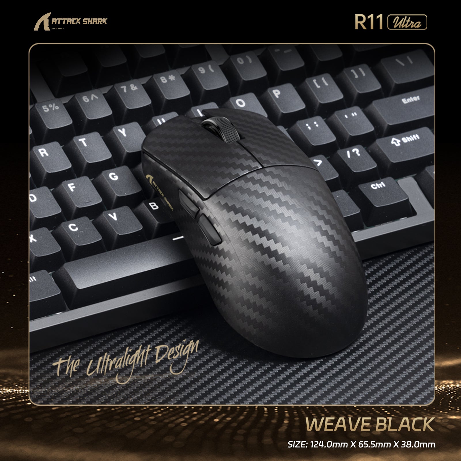 Ratón inalámbrico para juegos ATTACK SHARK R11 ULTRA de fibra de carbono 8K PAW3950MAX