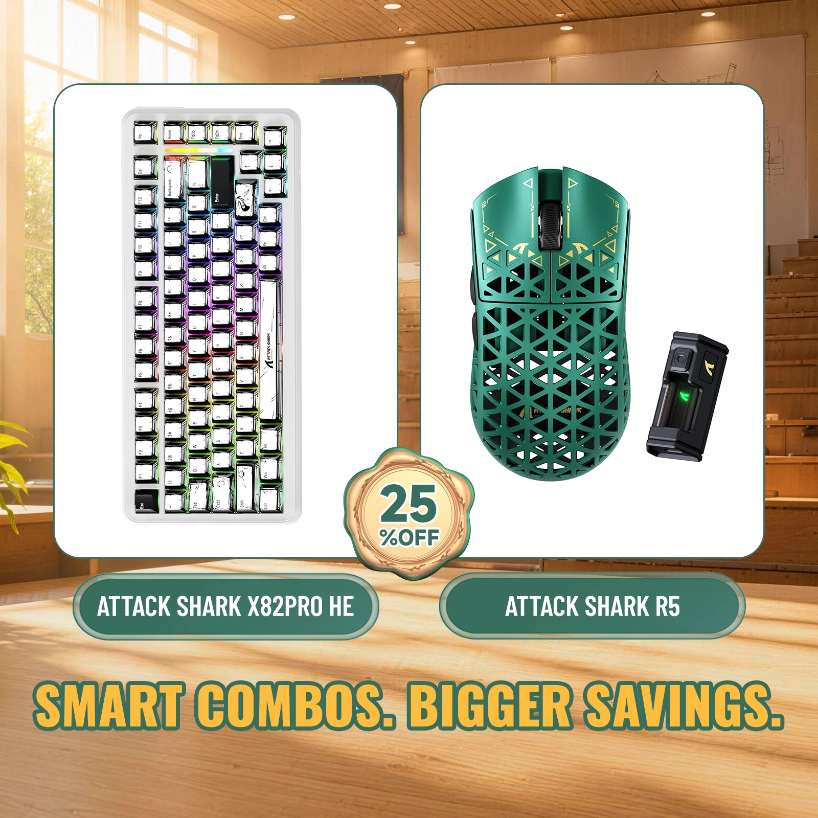 ATTACK SHARK X82 PRO HE Teclado con activación rápida + R5 Carbon Fiber Pack de ratón inalámbrico para gaming