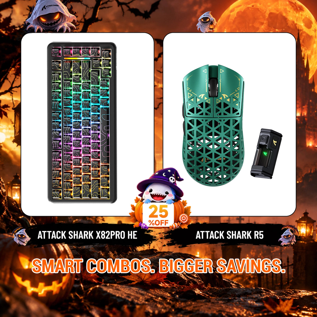ATTACK SHARK X82 PRO HE Teclado con activación rápida + R5 Carbon Fiber Pack de ratón inalámbrico para gaming
