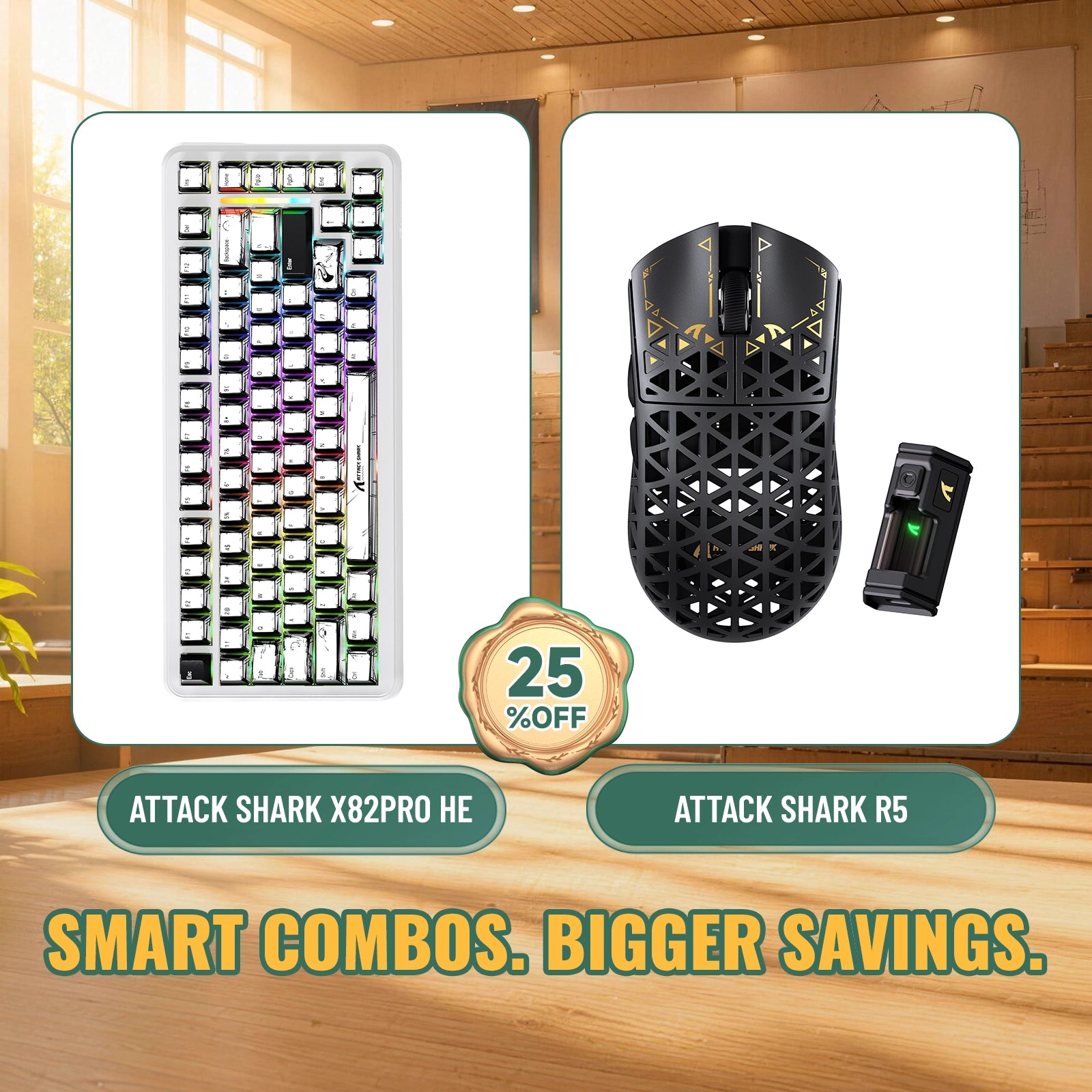 Paquete ATTACK SHARK X82PRO HE teclado Rapid Trigger + ratón para juegos inalámbrico de fibra de carbono R5