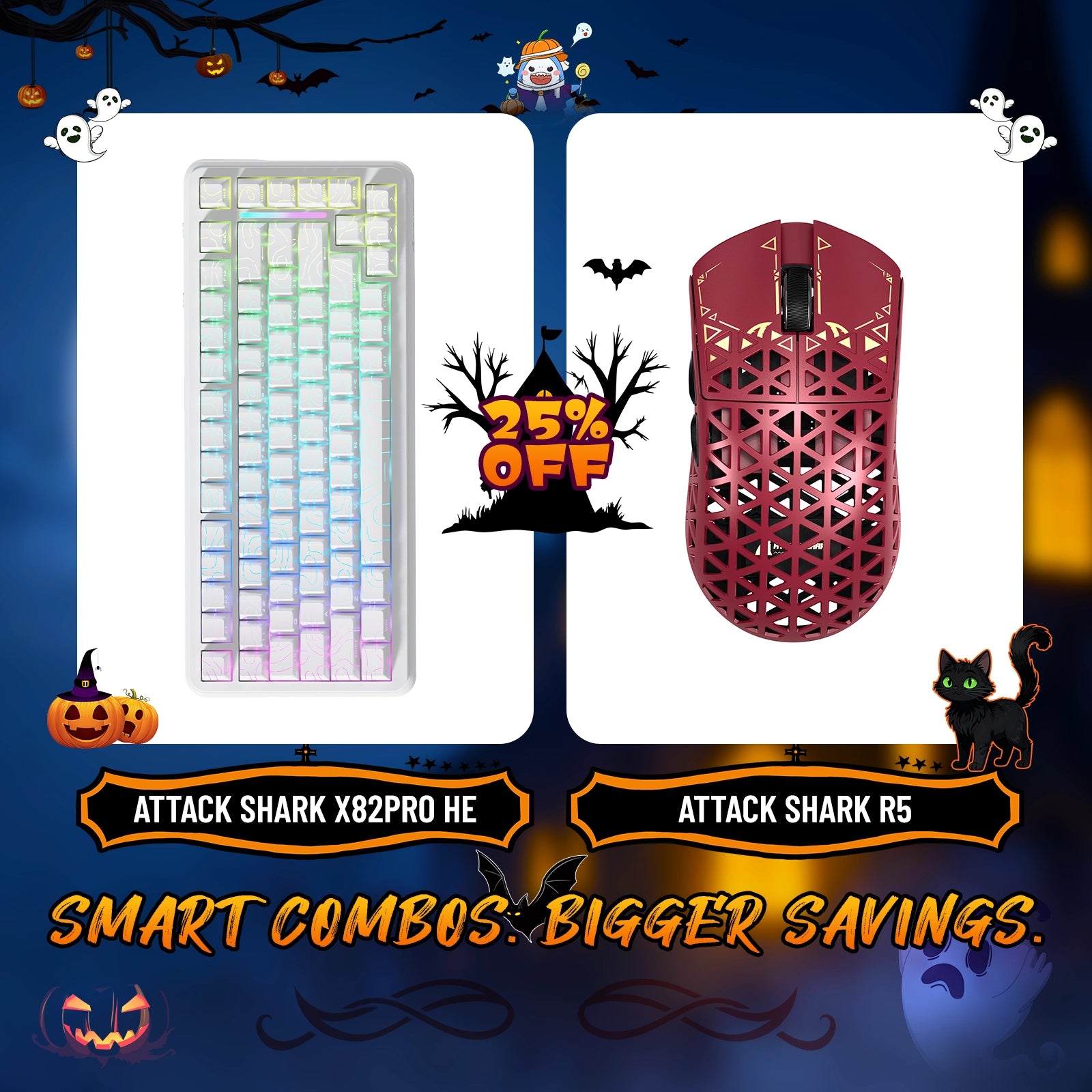 Paquete de teclado de disparo rápido ATTACK SHARK X82PRO HE + ratón inalámbrico para juegos de fibra de carbono R5