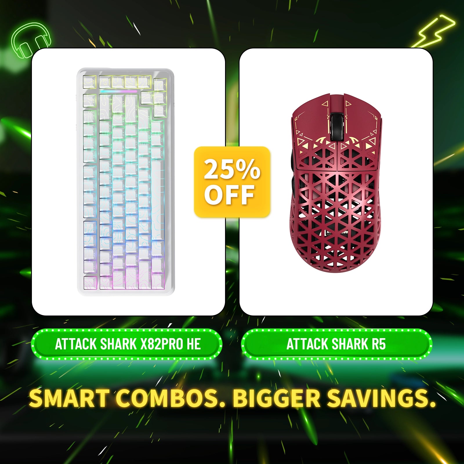 Paquete de teclado de disparo rápido ATTACK SHARK X82PRO HE + ratón inalámbrico para juegos de fibra de carbono R5