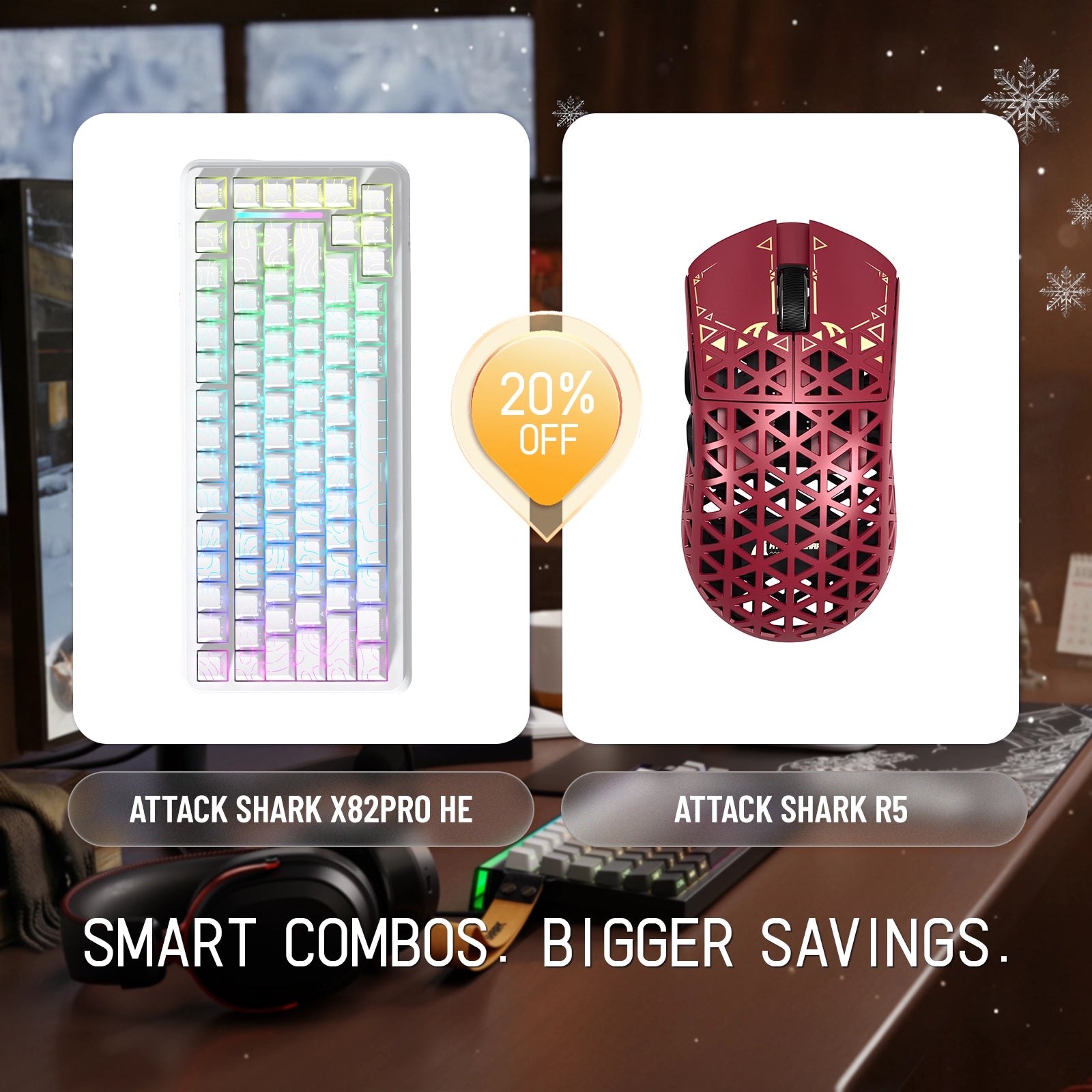 Paquete de teclado de disparo rápido ATTACK SHARK X82PRO HE + ratón inalámbrico para juegos de fibra de carbono R5