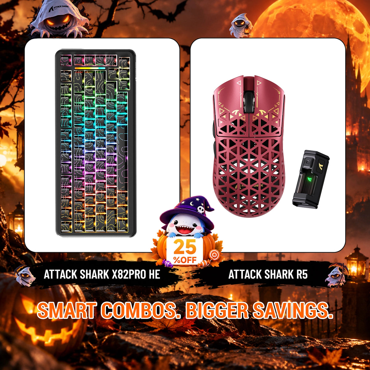 ATTACK SHARK X82 PRO HE Teclado con activación rápida + R5 Carbon Fiber Pack de ratón inalámbrico para gaming
