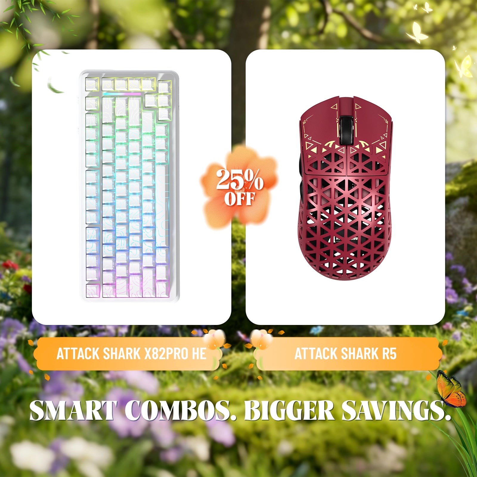 Paquete de teclado de disparo rápido ATTACK SHARK X82PRO HE + ratón inalámbrico para juegos de fibra de carbono R5