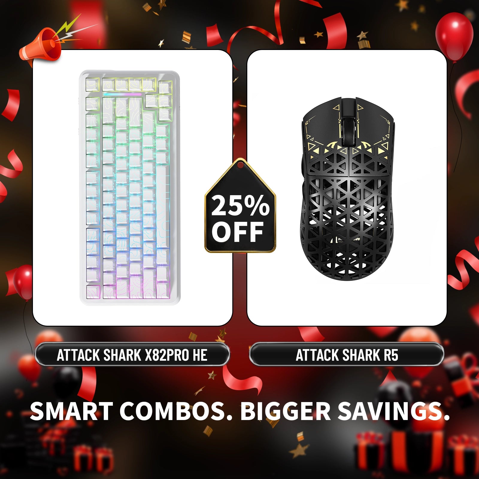 Paquete de teclado de disparo rápido ATTACK SHARK X82PRO HE + ratón inalámbrico para juegos de fibra de carbono R5