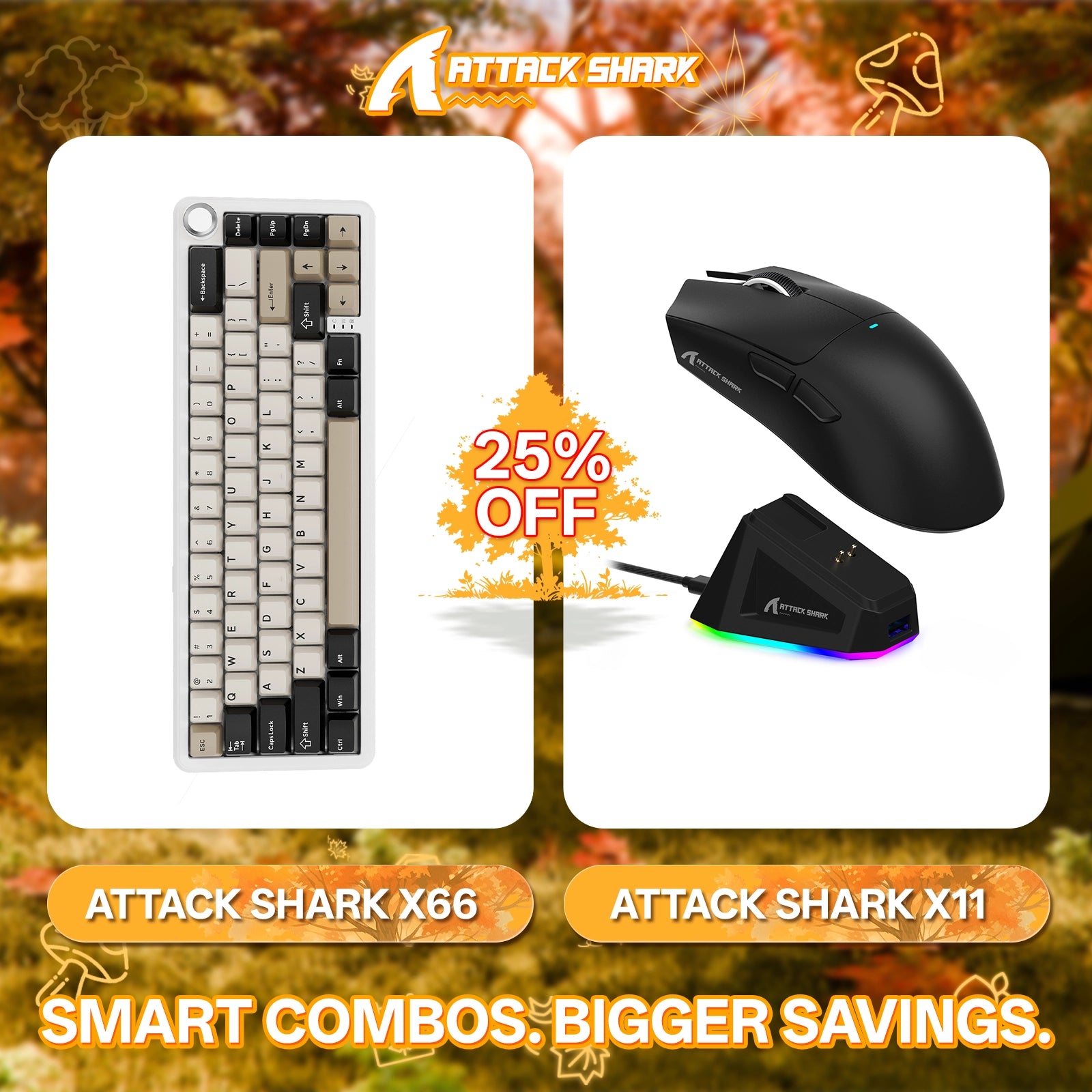 Teclado mecánico inalámbrico ATTACK SHARK X66 + ratón inalámbrico para juegos X11