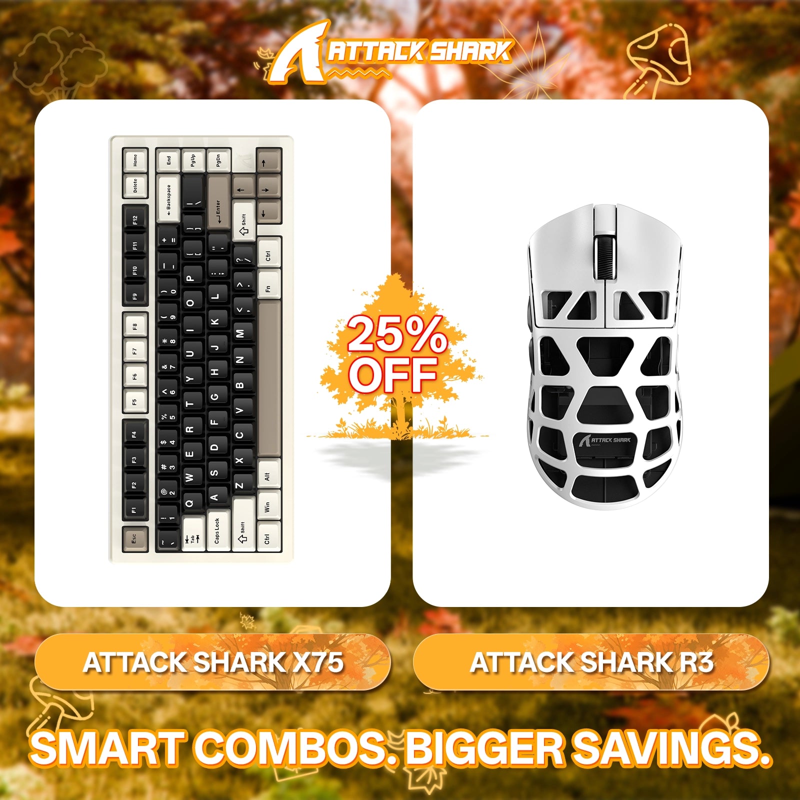 Paquete de teclado de aluminio completo ATTACK SHARK X75 + ratón para juegos de aleación de magnesio R3