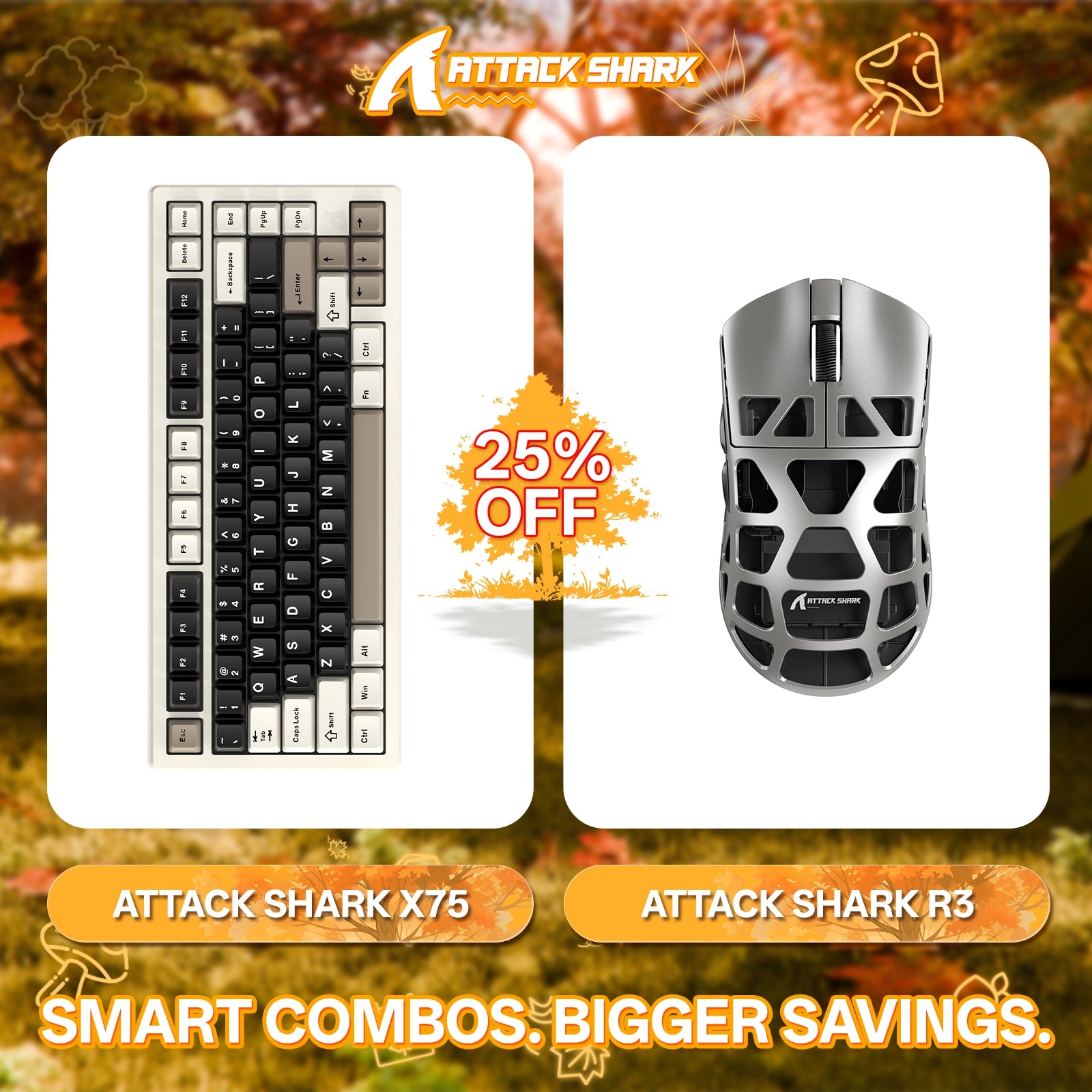 Paquete de teclado de aluminio completo ATTACK SHARK X75 + ratón para juegos de aleación de magnesio R3