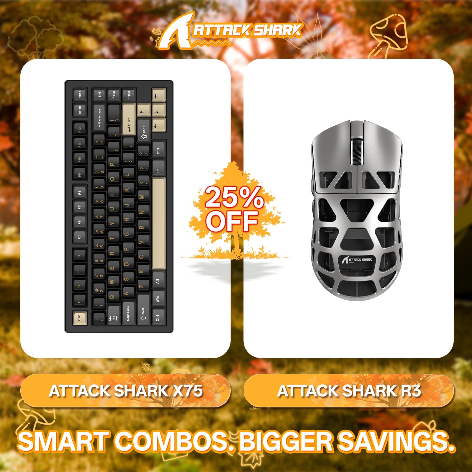 Paquete de teclado de aluminio completo ATTACK SHARK X75 + ratón para juegos de aleación de magnesio R3