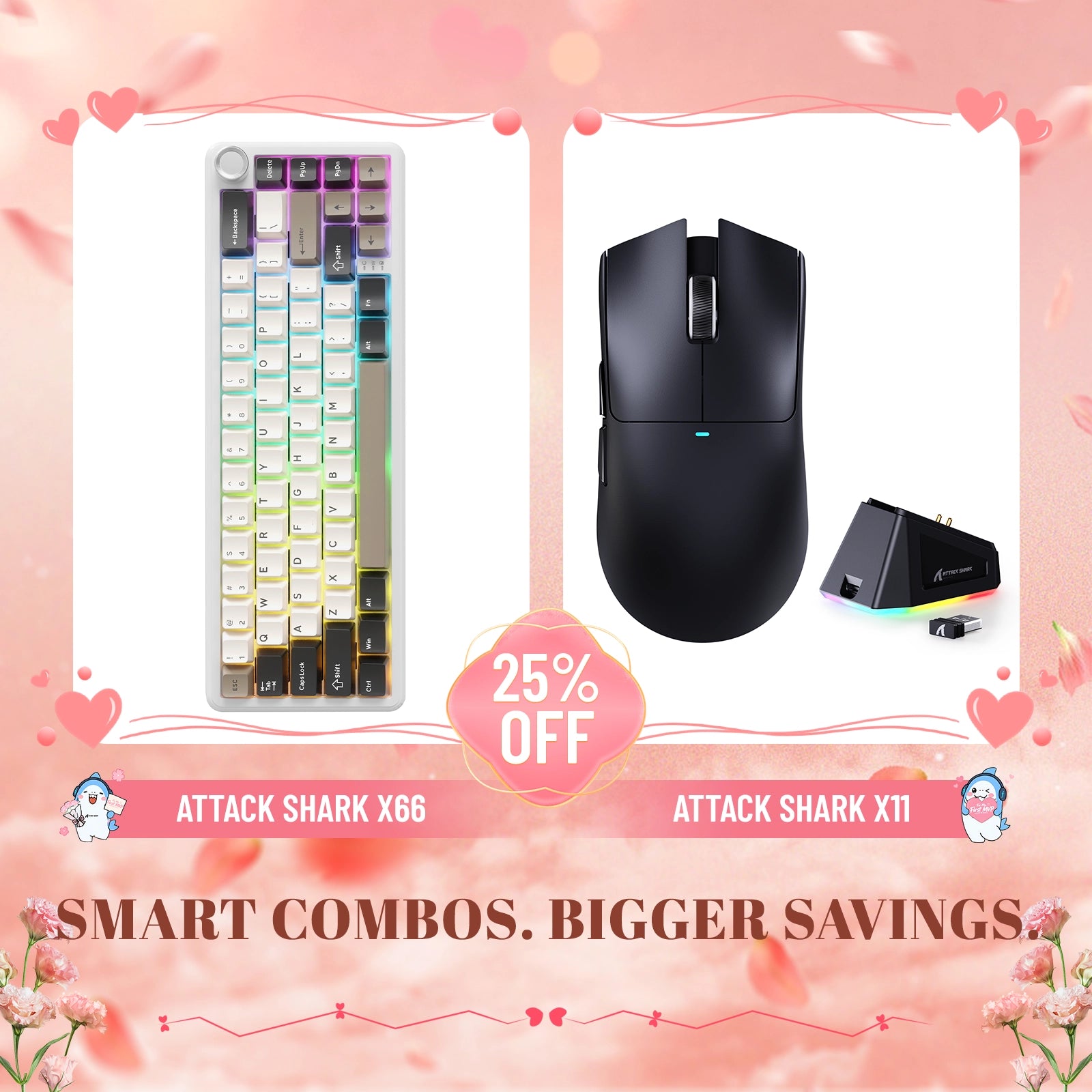 Paquete de teclado mecánico inalámbrico ATTACK SHARK X66 + ratón para juegos inalámbrico X11