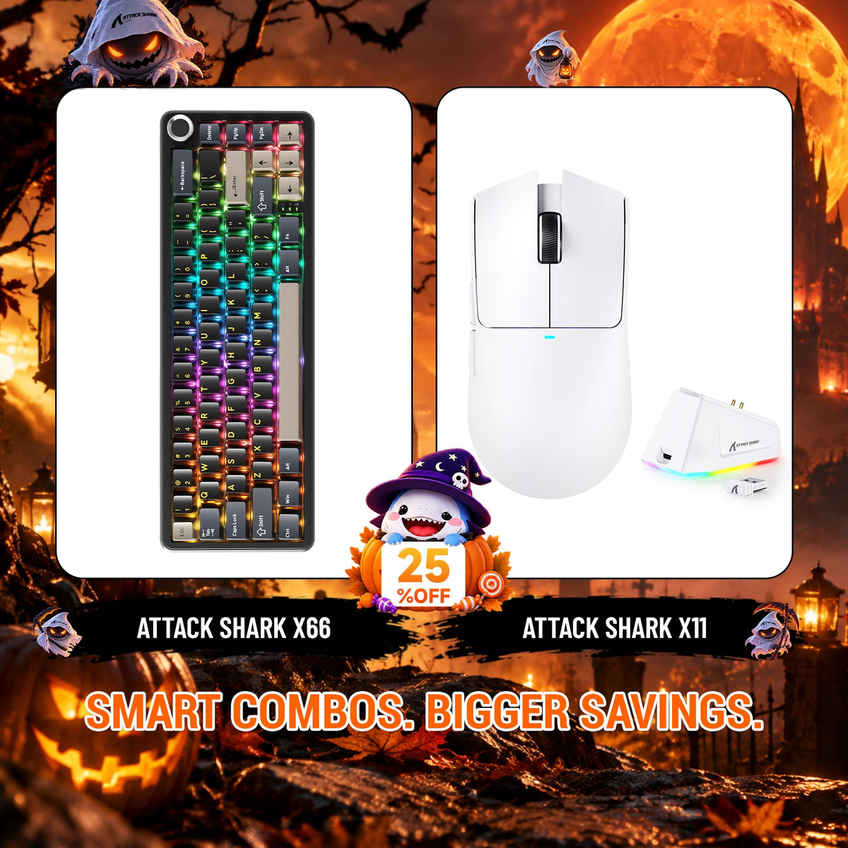 Paquete ATTACK SHARK X66 teclado mecánico inalámbrico + ratón para juegos inalámbrico X11