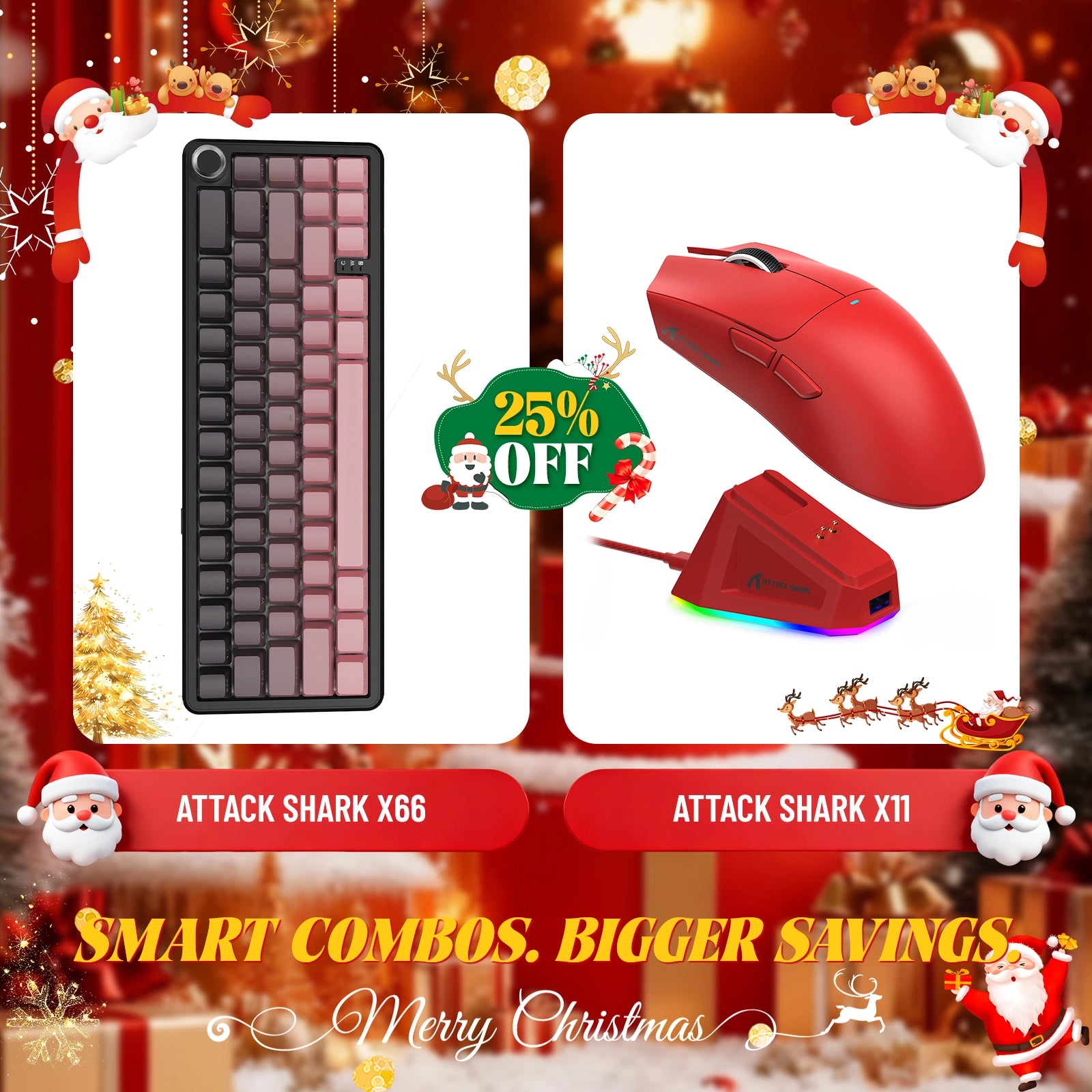 Teclado mecánico inalámbrico ATTACK SHARK X66 + ratón inalámbrico para juegos X11