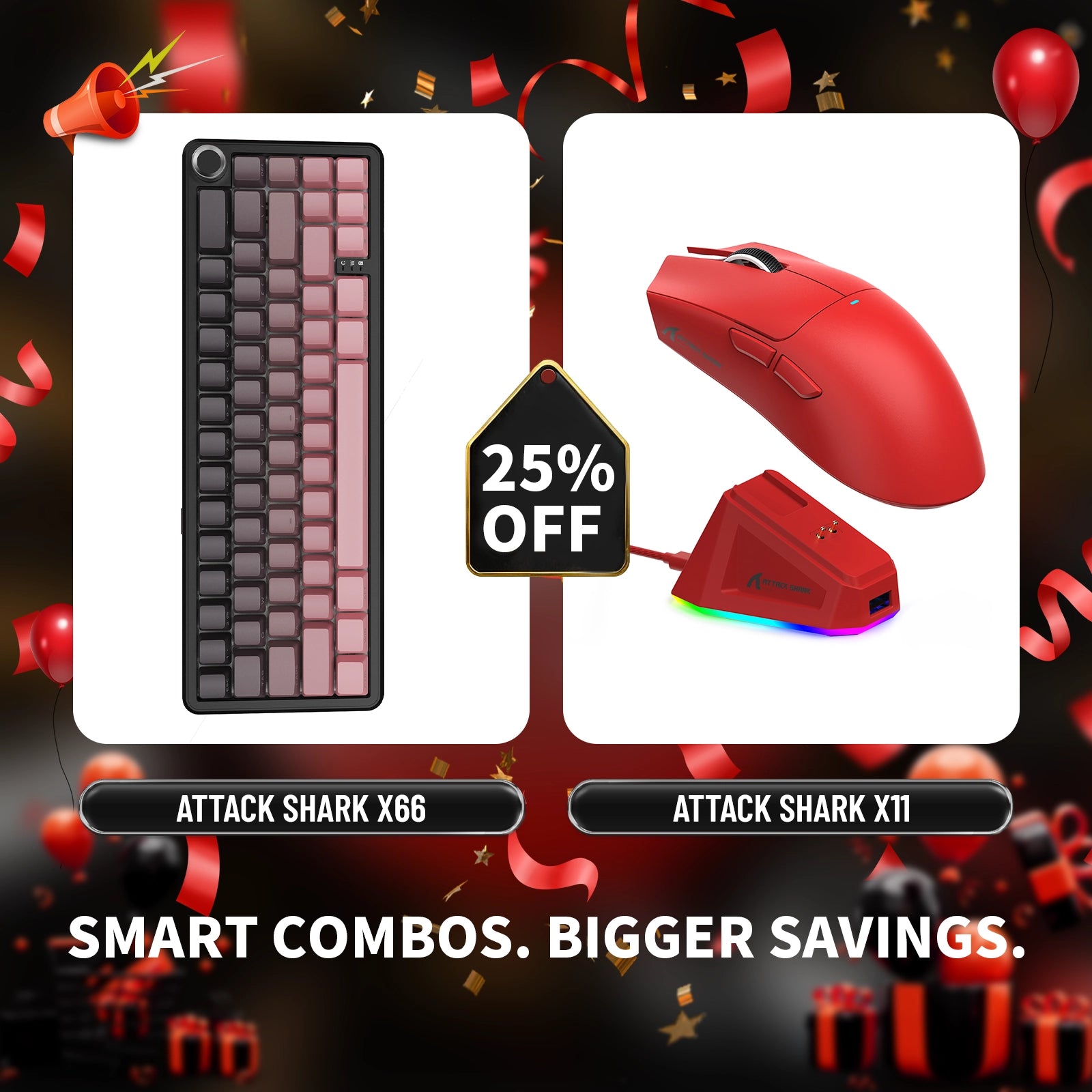 Teclado mecánico inalámbrico ATTACK SHARK X66 + ratón inalámbrico para juegos X11