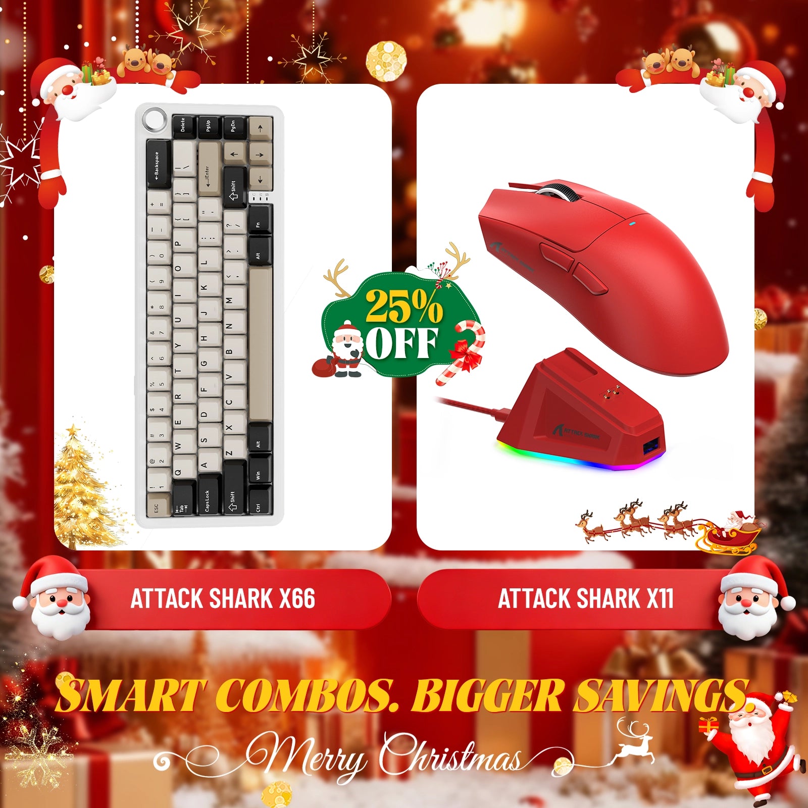 Teclado mecánico inalámbrico ATTACK SHARK X66 + ratón inalámbrico para juegos X11