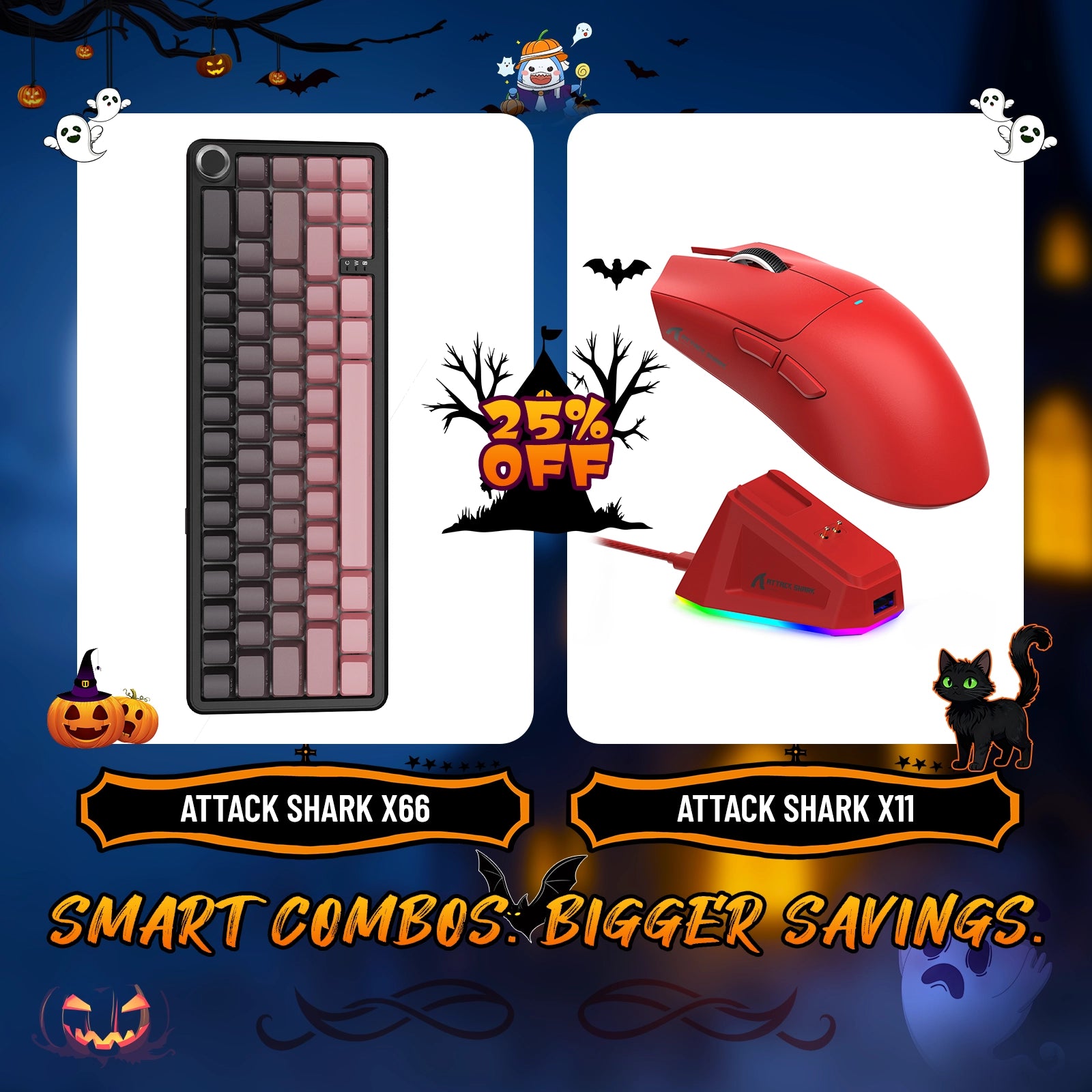 Teclado mecánico inalámbrico ATTACK SHARK X66 + ratón inalámbrico para juegos X11