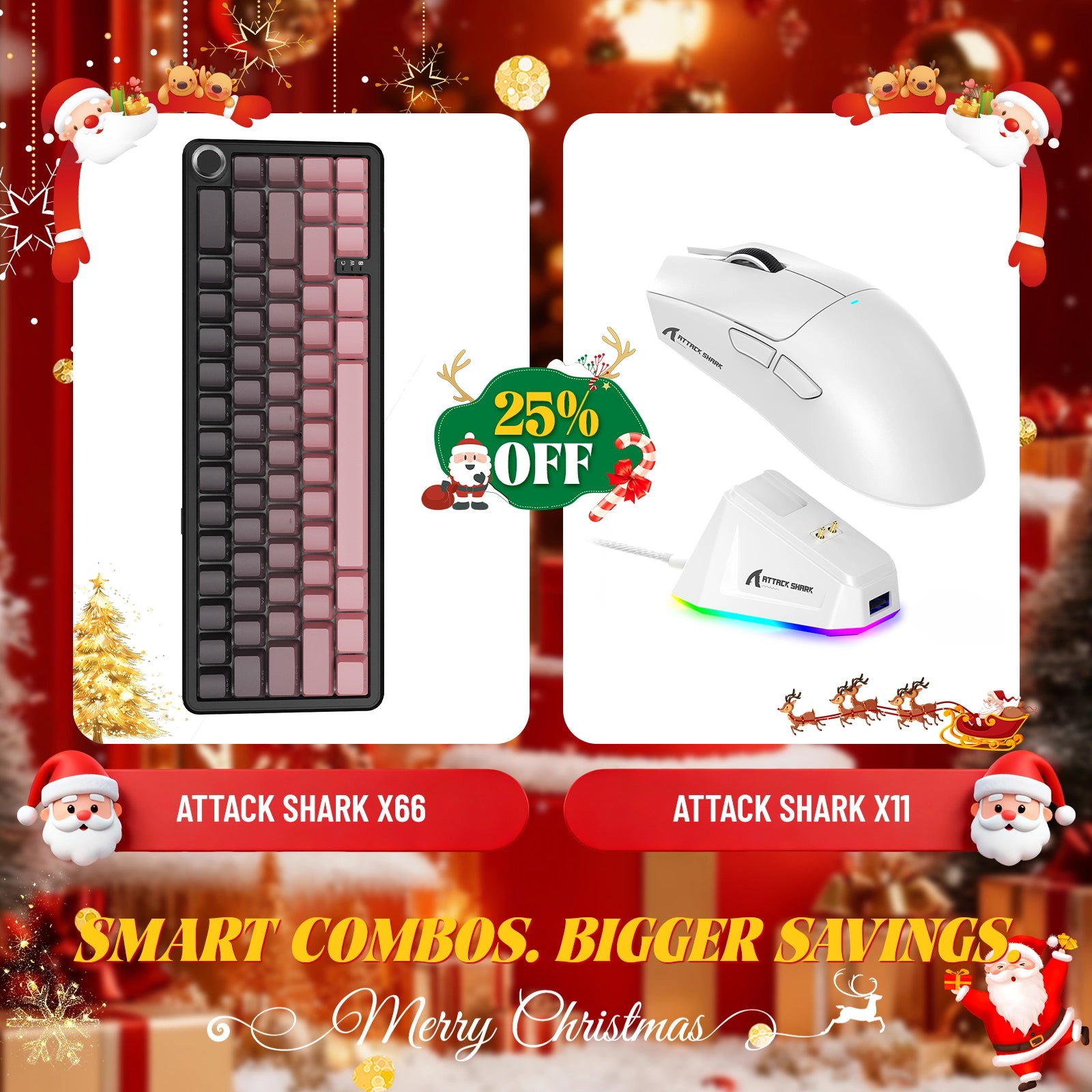 Teclado mecánico inalámbrico ATTACK SHARK X66 + ratón inalámbrico para juegos X11