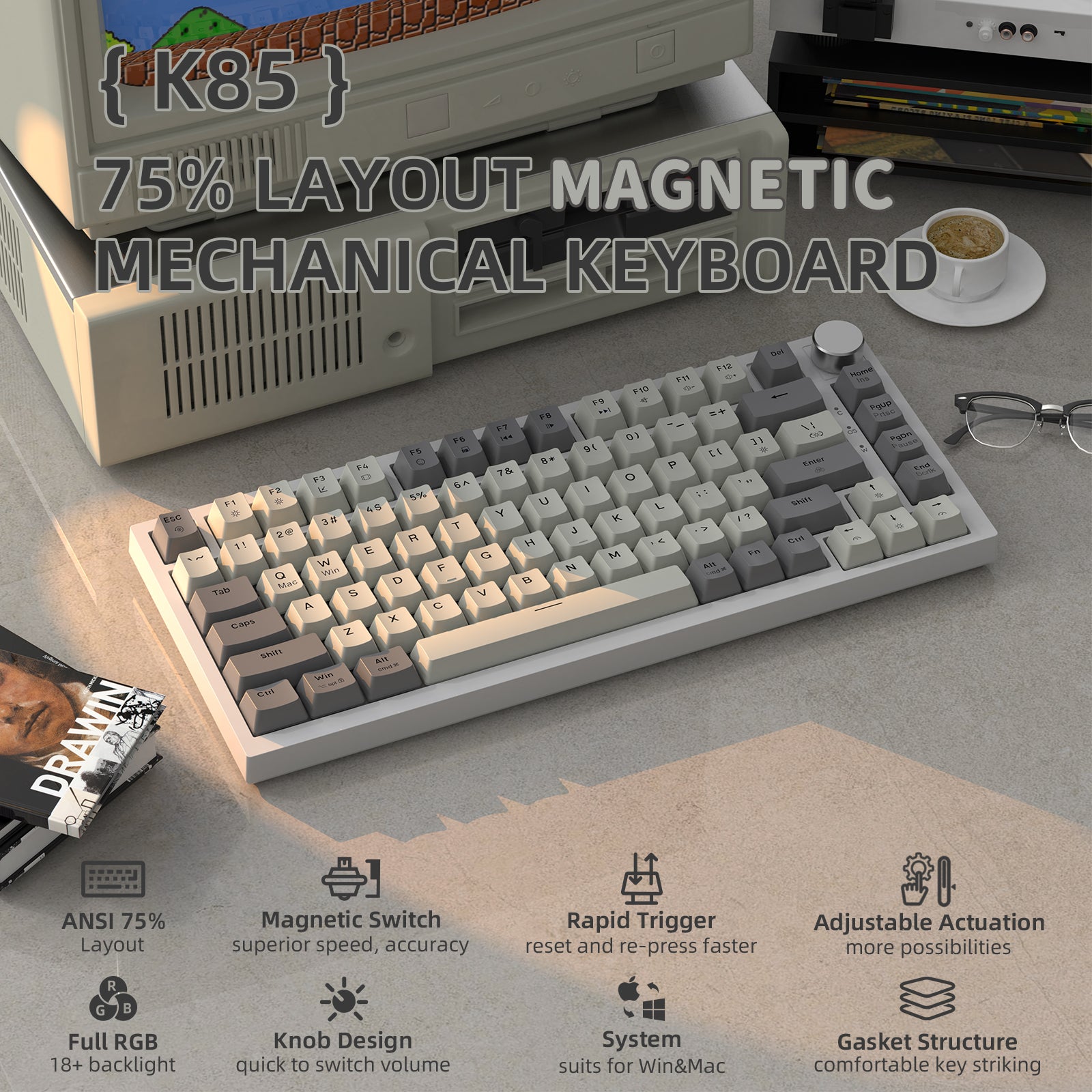 K85 75% layout mechanical keyboard with magnetic switch and full RGB backlight.