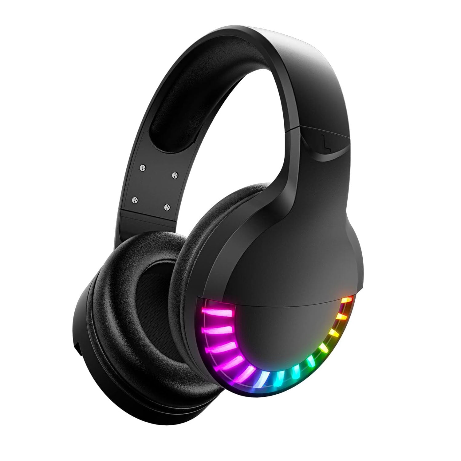 Black wireless headset with RGB lighting on earcups