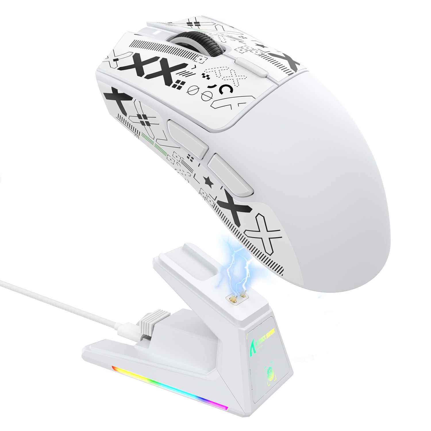 Ratón para juegos ATTACK SHARK X1 de tres modos con panel táctil RGB y base de carga PAW3395PRO Sensor