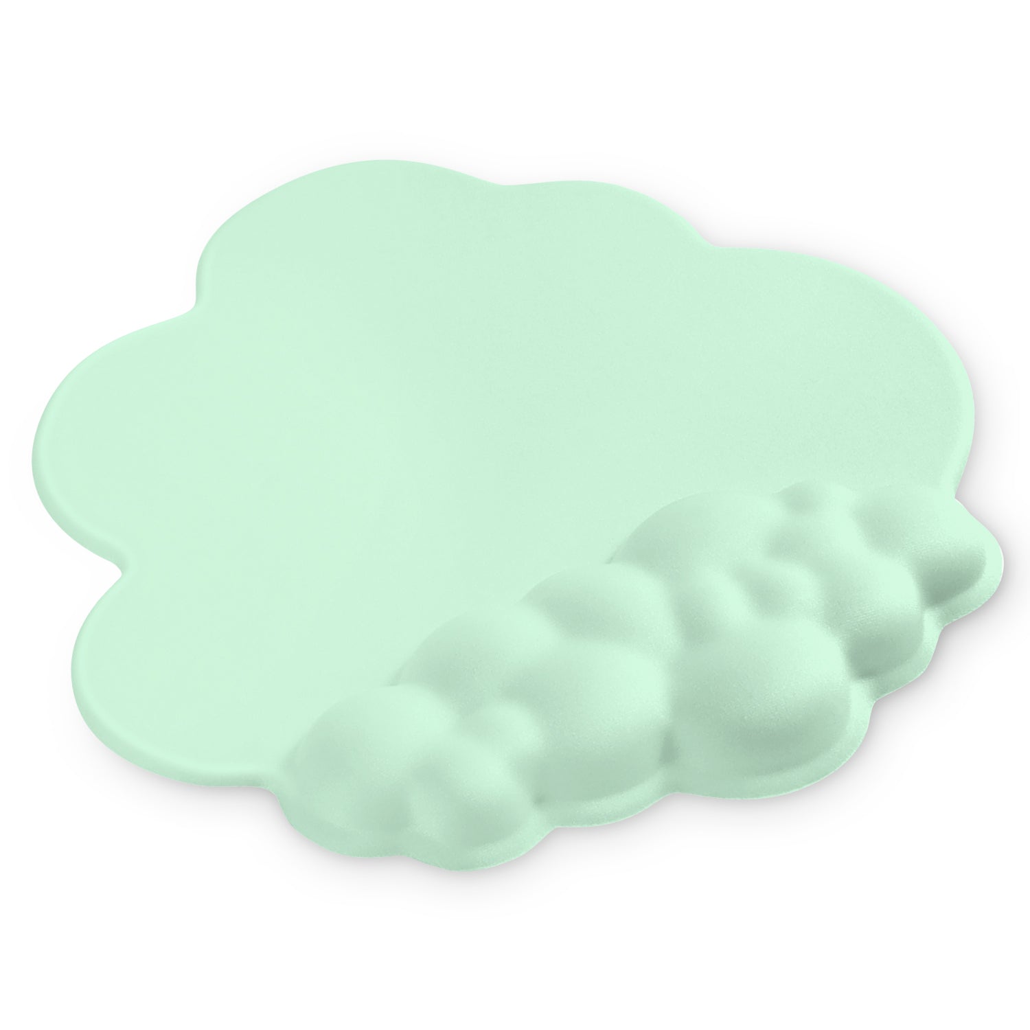 Mint green cloud mouse pad with ergonomic wrist support and massage holes.