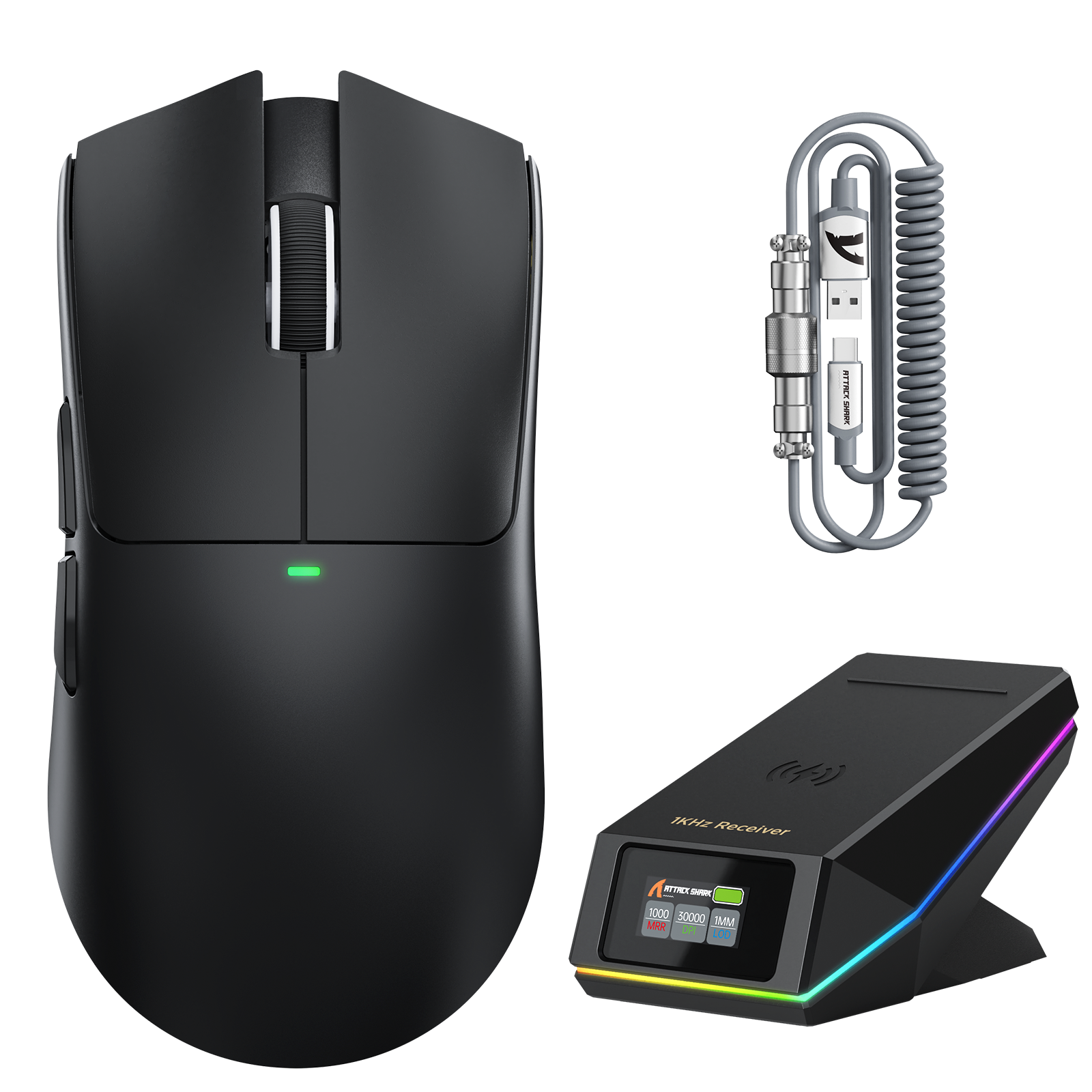 Ratón inalámbrico para juegos ATTACK SHARK X11 PRO V2 con pantalla TFT y base de carga con cable en espiral C06