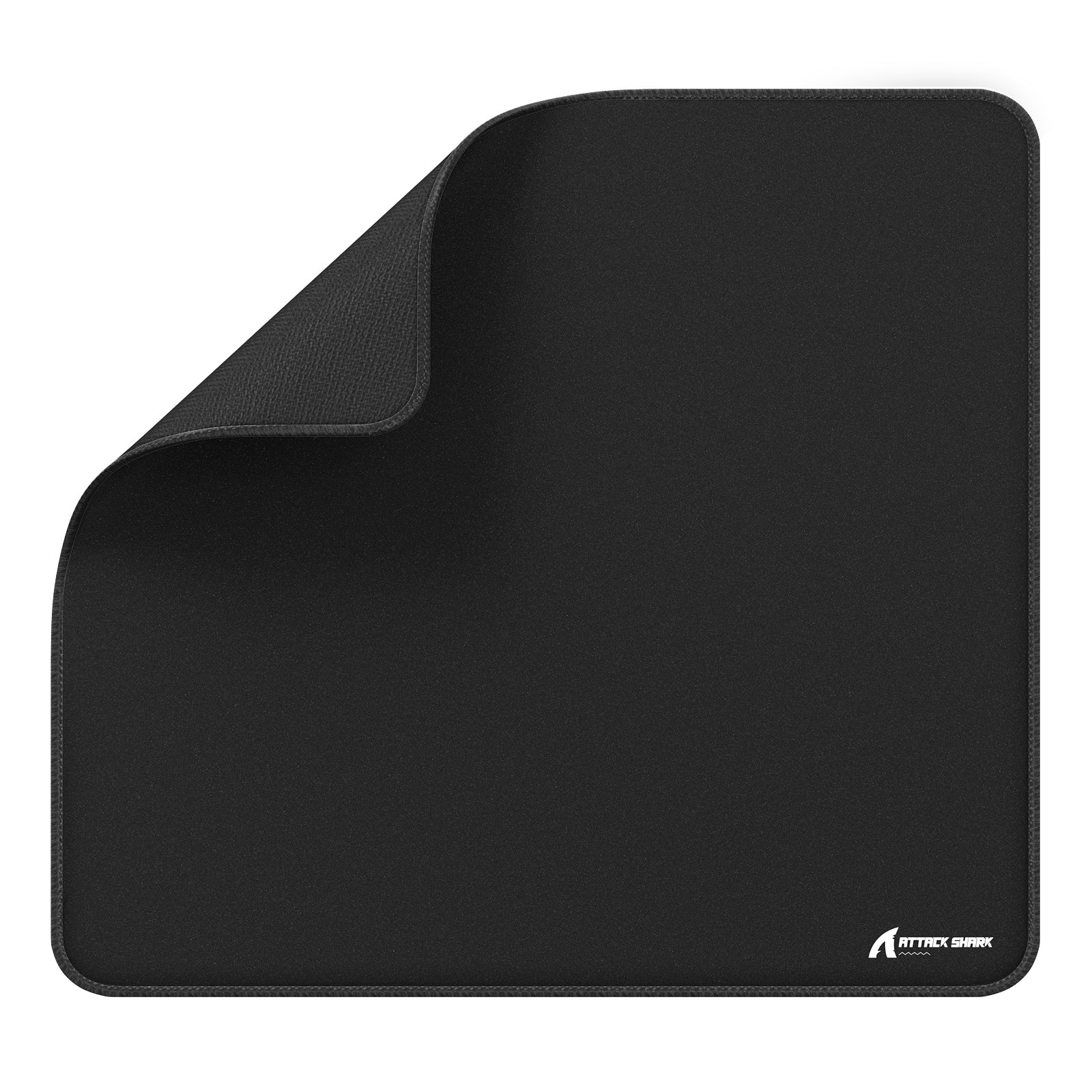 Black Attack Shark gaming mouse pad with stitched edges and anti-slip underside.