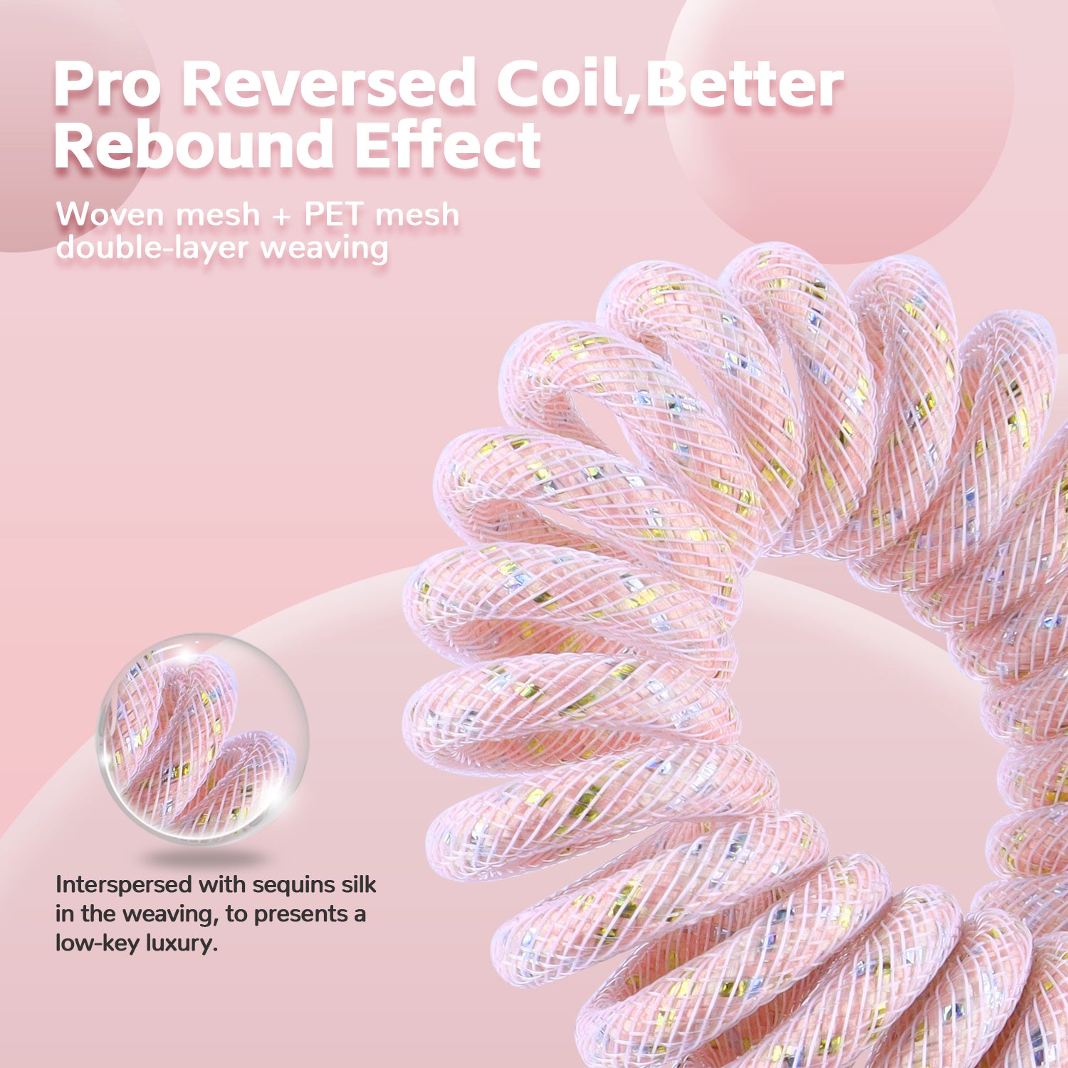 C03 USB-C coiled keyboard cable in pink with Pro Reversed Coil and sequins for luxury.