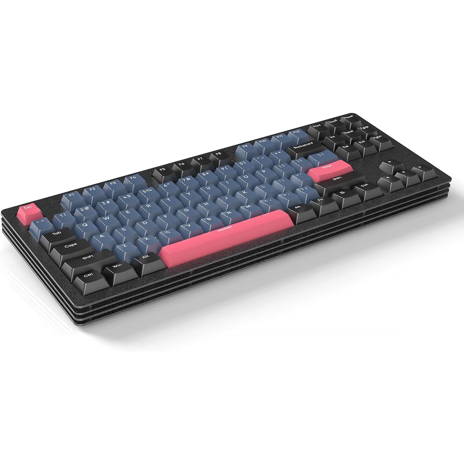 AJAZZ AKC087 keyboard featuring blue and pink keycaps with a sleek multi-layer structure.