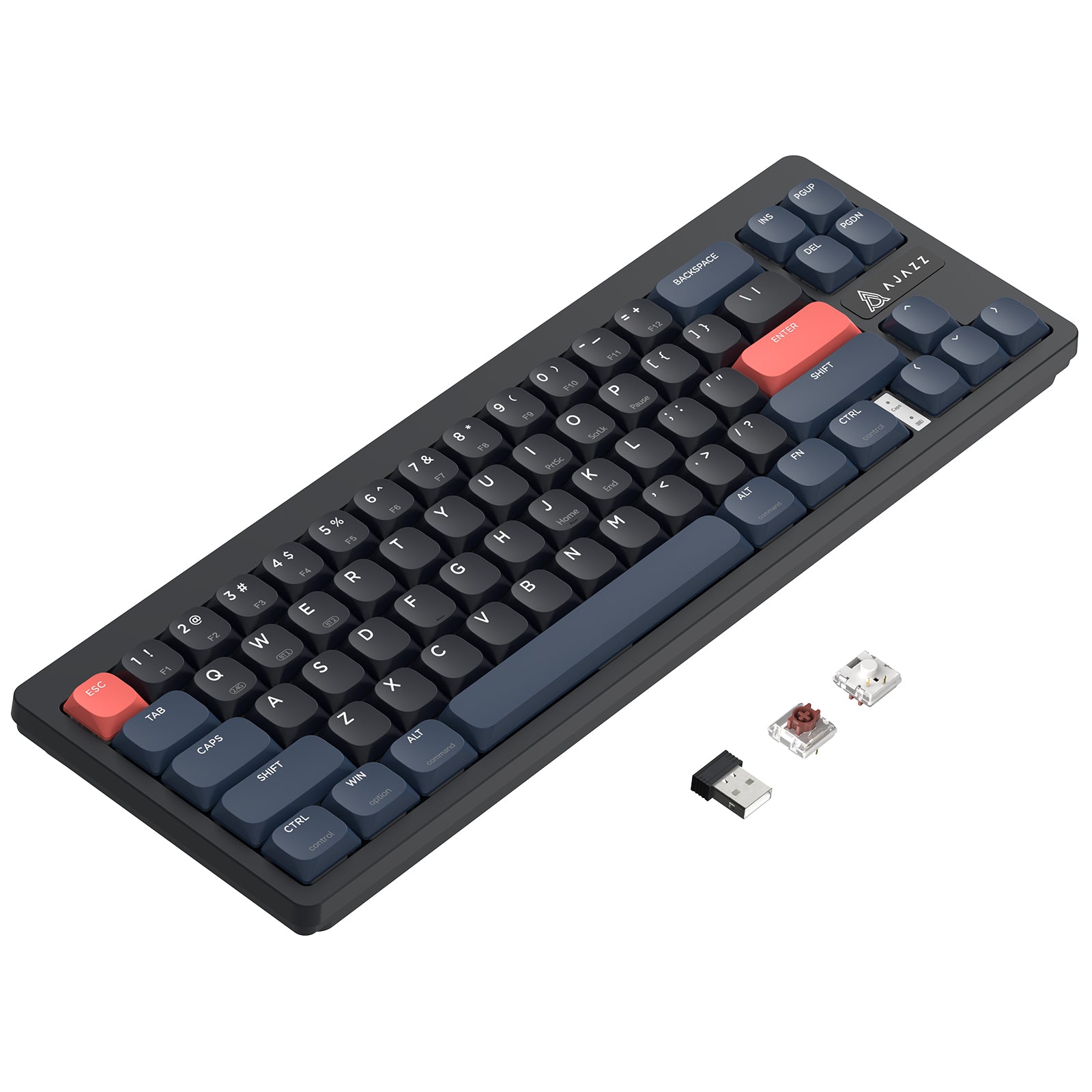 AKL680 mechanical keyboard with colorful keycaps and USB receiver components