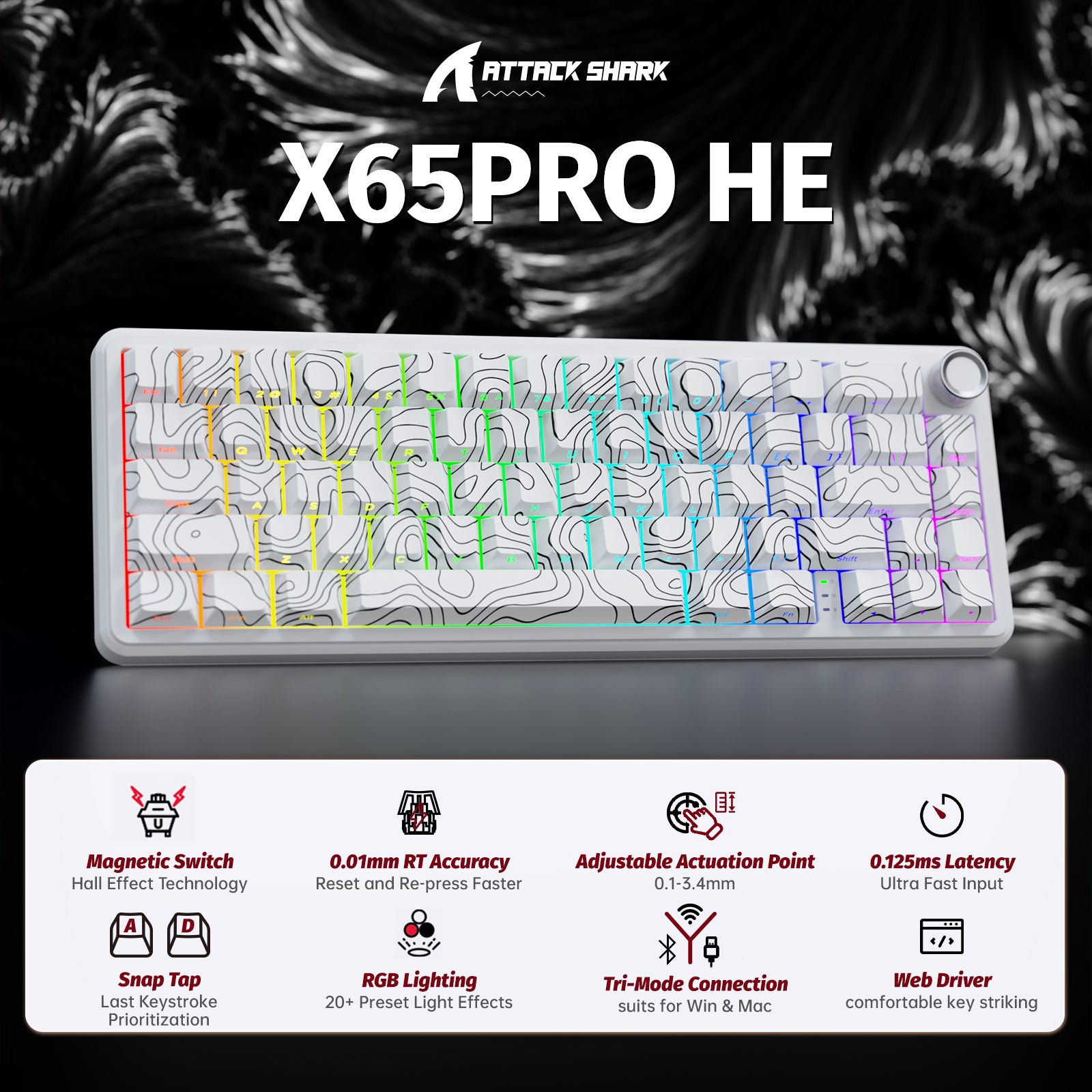 Teclado inalámbrico con gatillo rápido ATTACK SHARK X65PRO HE con interruptor magnético