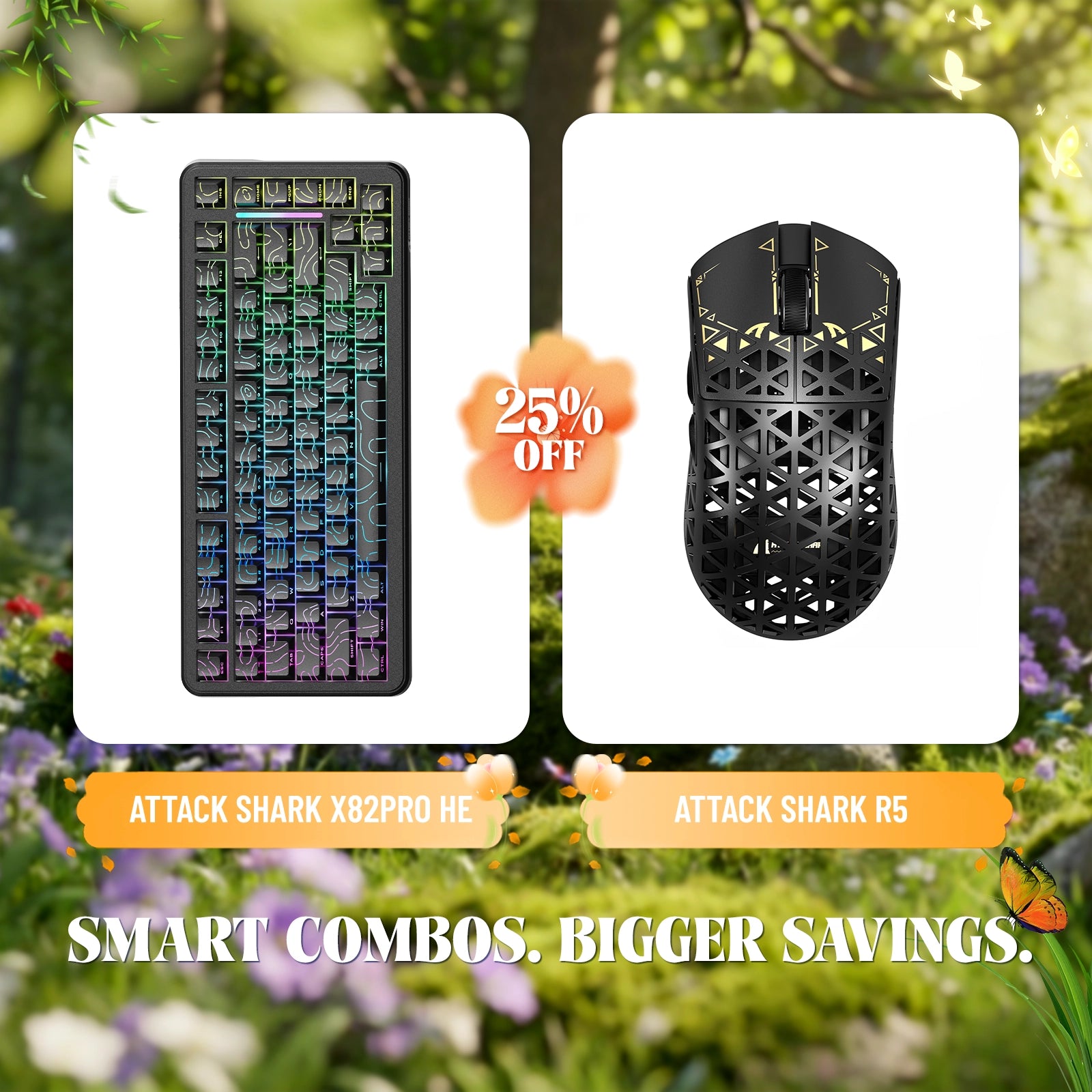 Paquete de teclado de disparo rápido ATTACK SHARK X82PRO HE + ratón inalámbrico para juegos de fibra de carbono R5