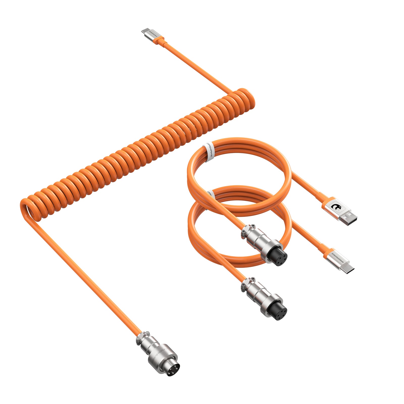 Attack Shark C04 coiled USB cable in Vitality Orange with detachable aviation plug.