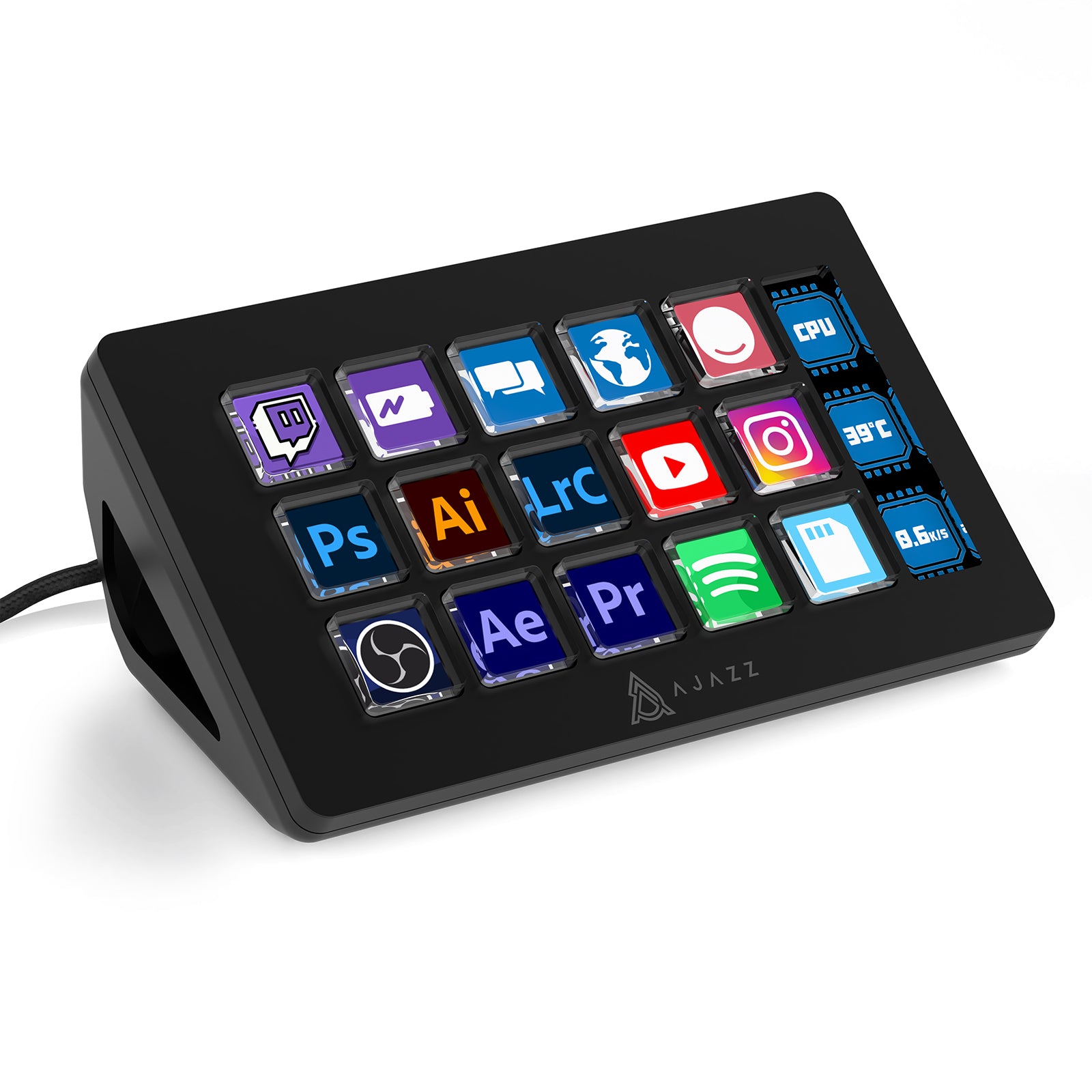 AJAZZ AKP153 Stream Deck with 15 customizable keys and app icons for productivity