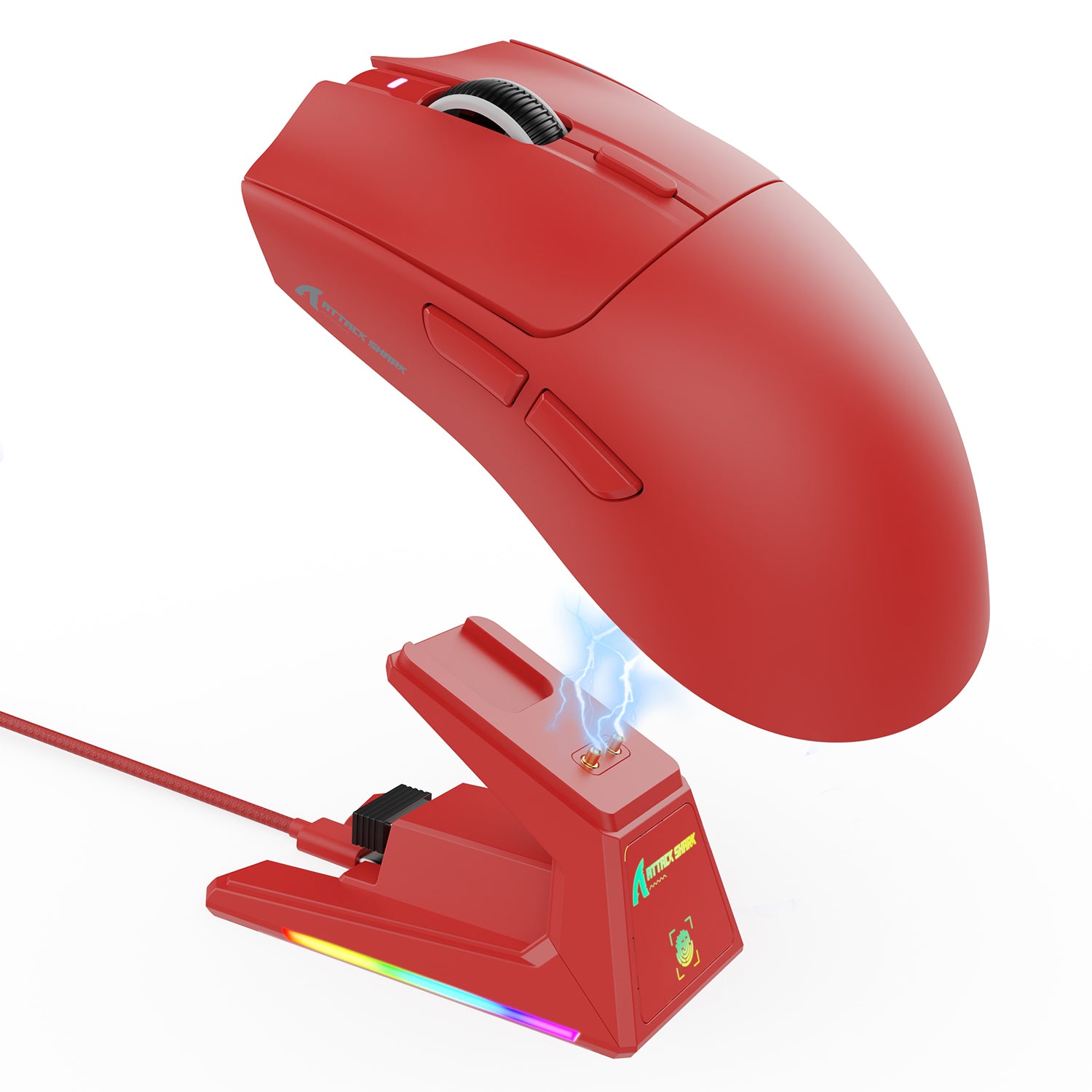Ratón para juegos ATTACK SHARK X1 de tres modos con panel táctil RGB y base de carga PAW3395PRO Sensor