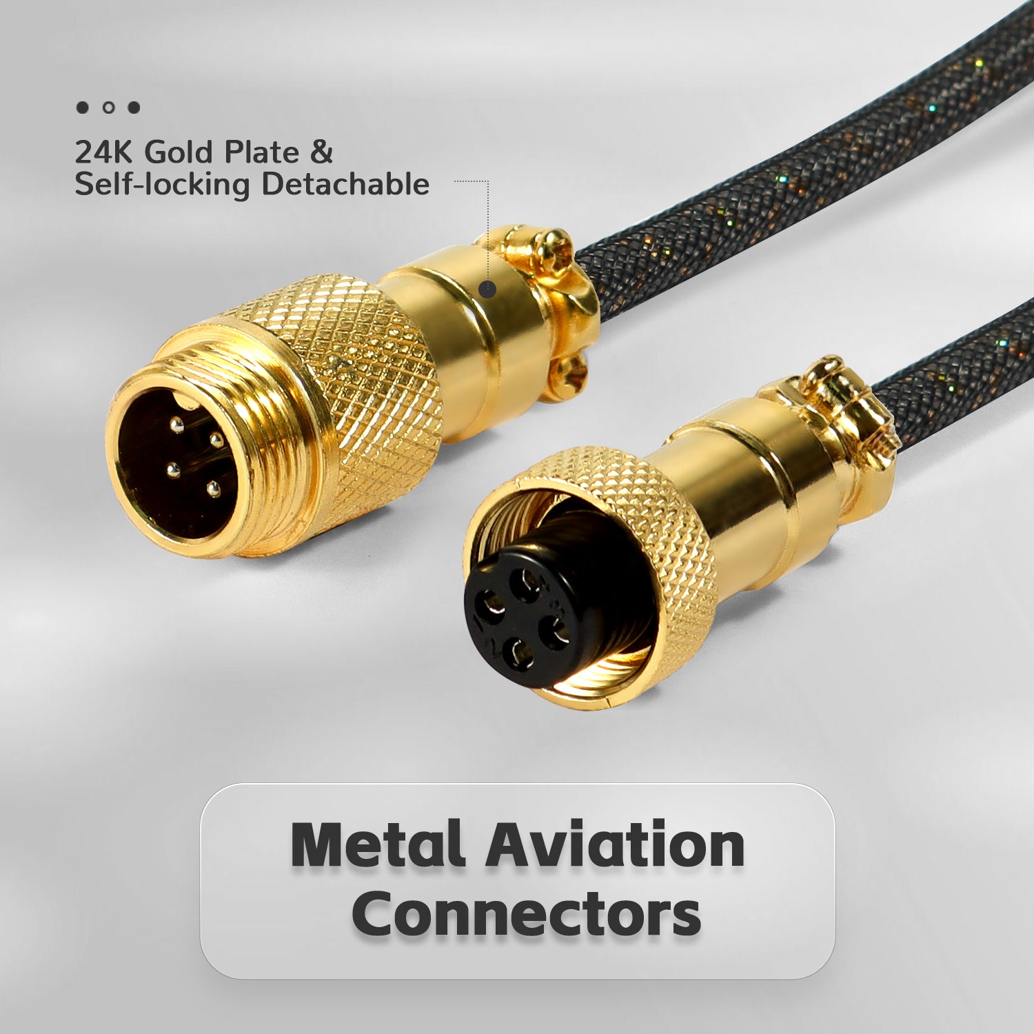 Gold plated metal aviation connectors for detachable USB-C keyboard cable