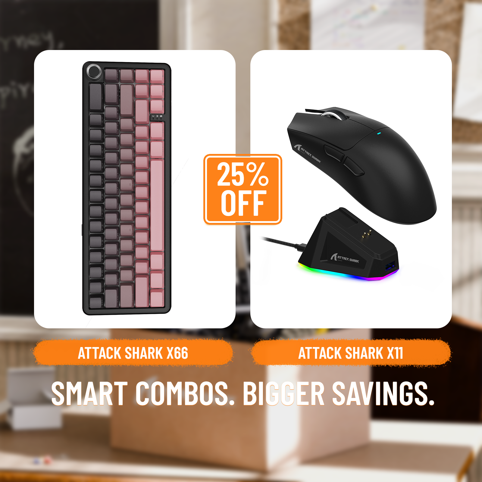 Teclado mecánico inalámbrico ATTACK SHARK X66 + ratón inalámbrico para juegos X11