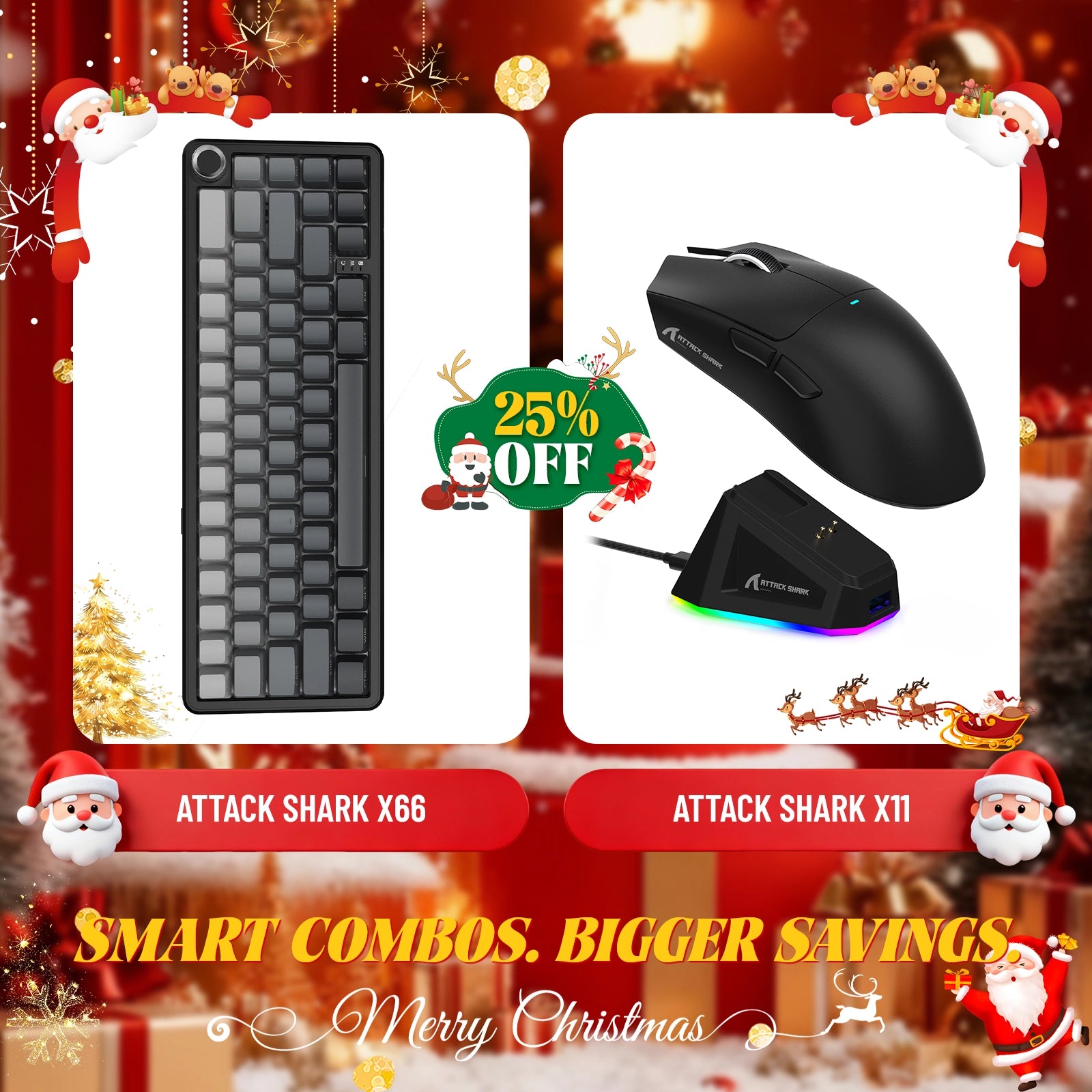 Teclado mecánico inalámbrico ATTACK SHARK X66 + ratón inalámbrico para juegos X11