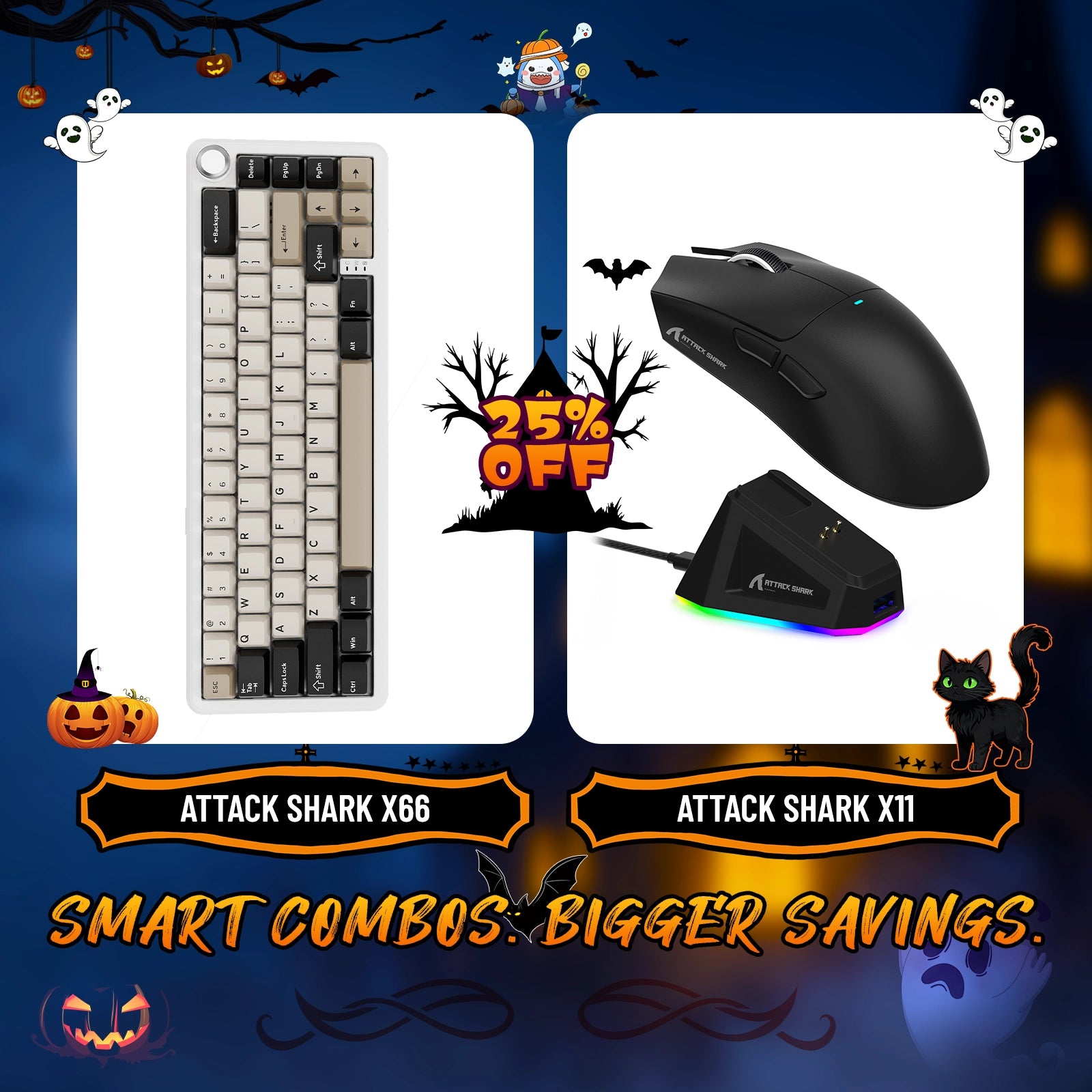 Teclado mecánico inalámbrico ATTACK SHARK X66 + ratón inalámbrico para juegos X11