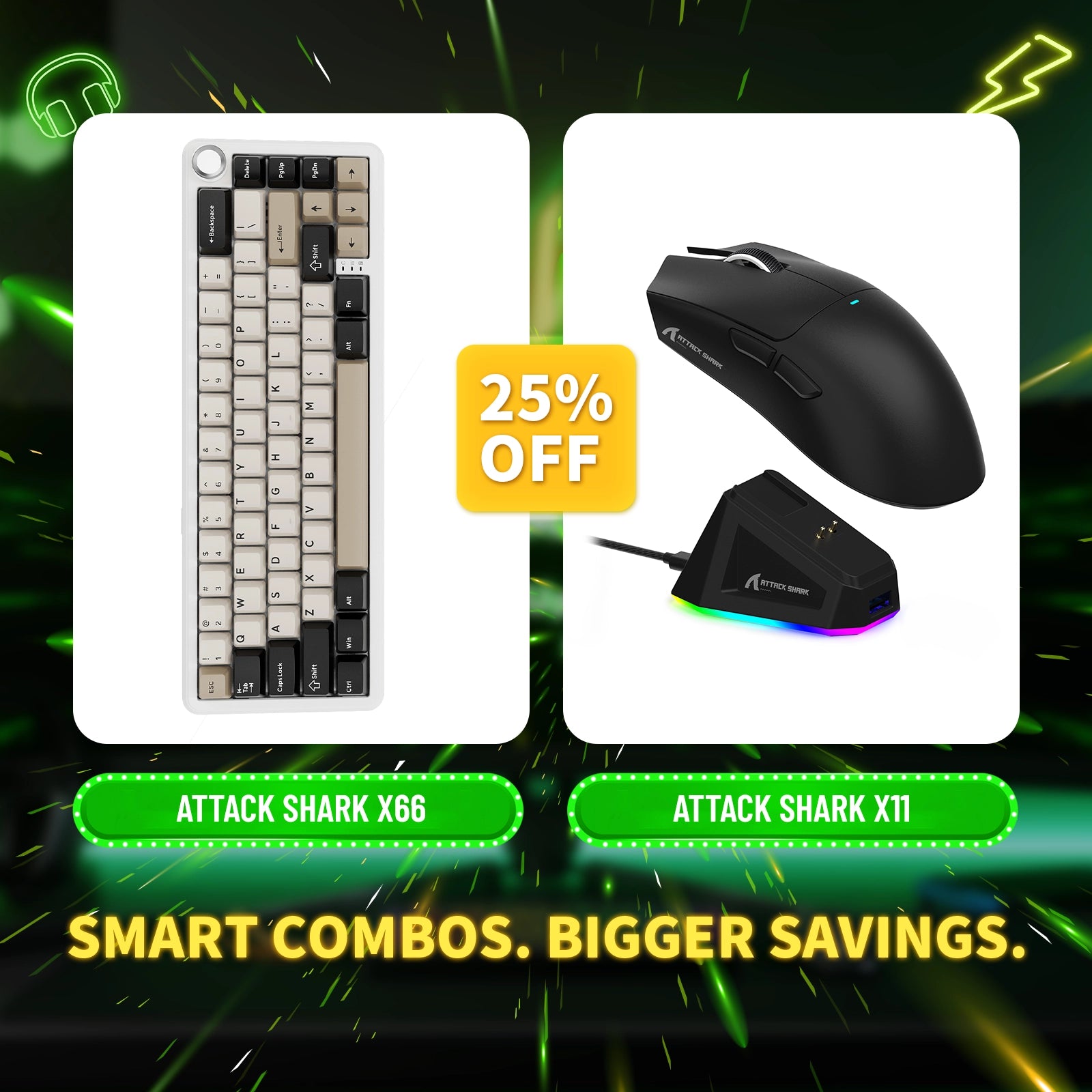 Teclado mecánico inalámbrico ATTACK SHARK X66 + ratón inalámbrico para juegos X11