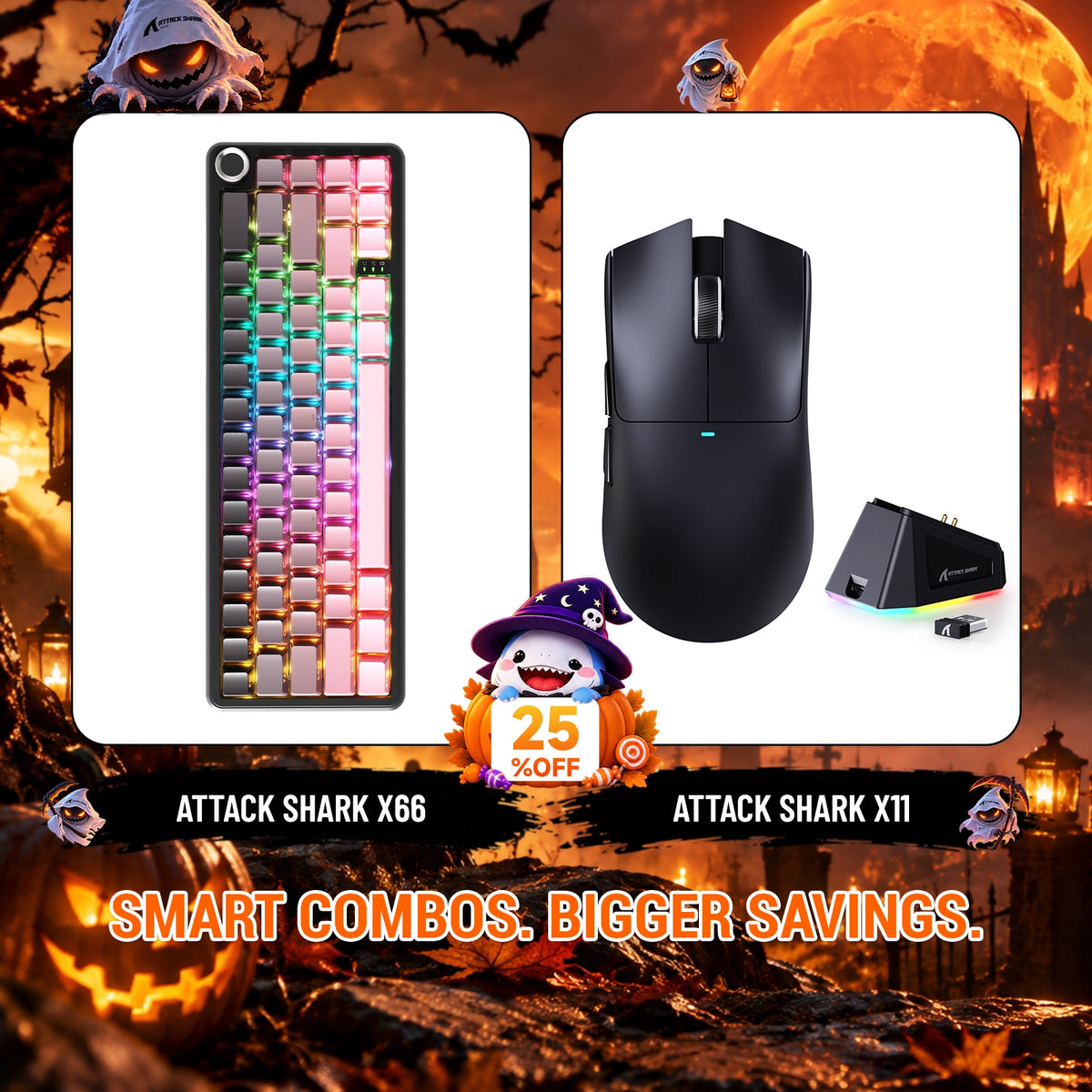Paquete ATTACK SHARK X66 teclado mecánico inalámbrico + ratón para juegos inalámbrico X11