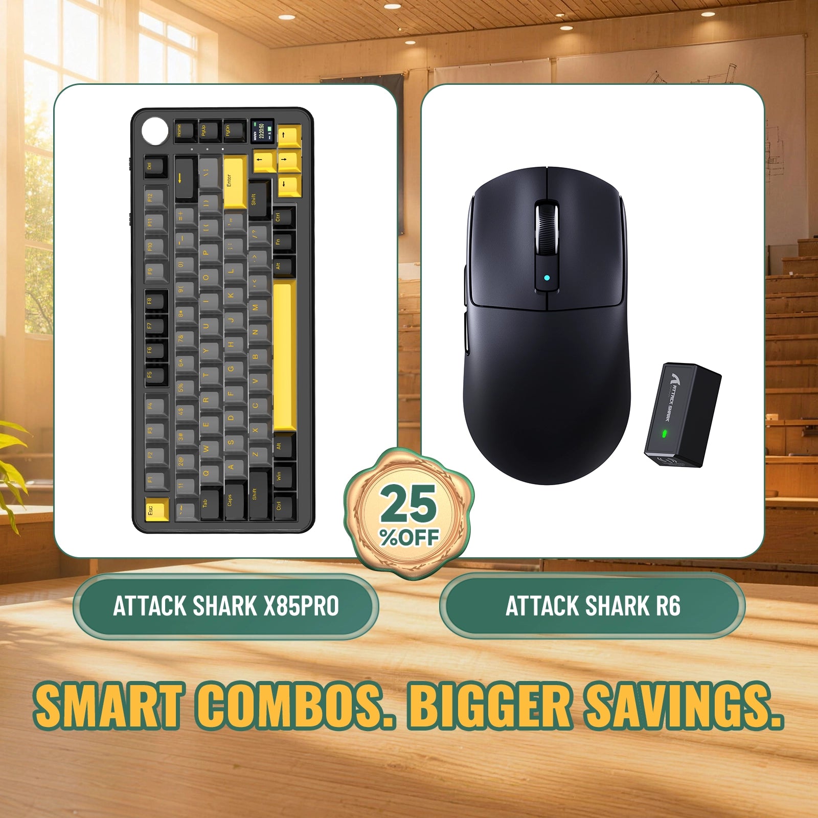 Paquete ATTACK SHARK X85PRO teclado mecánico tri-modo con junta + ratón para juegos inalámbrico R6
