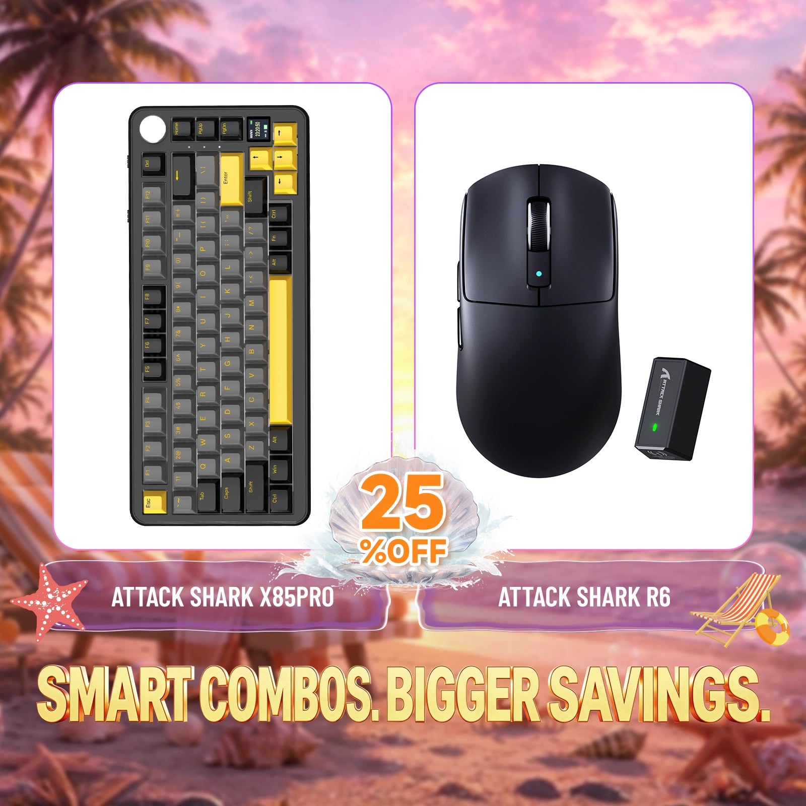 Paquete ATTACK SHARK X85PRO teclado mecánico tri-modo con junta + ratón para juegos inalámbrico R6