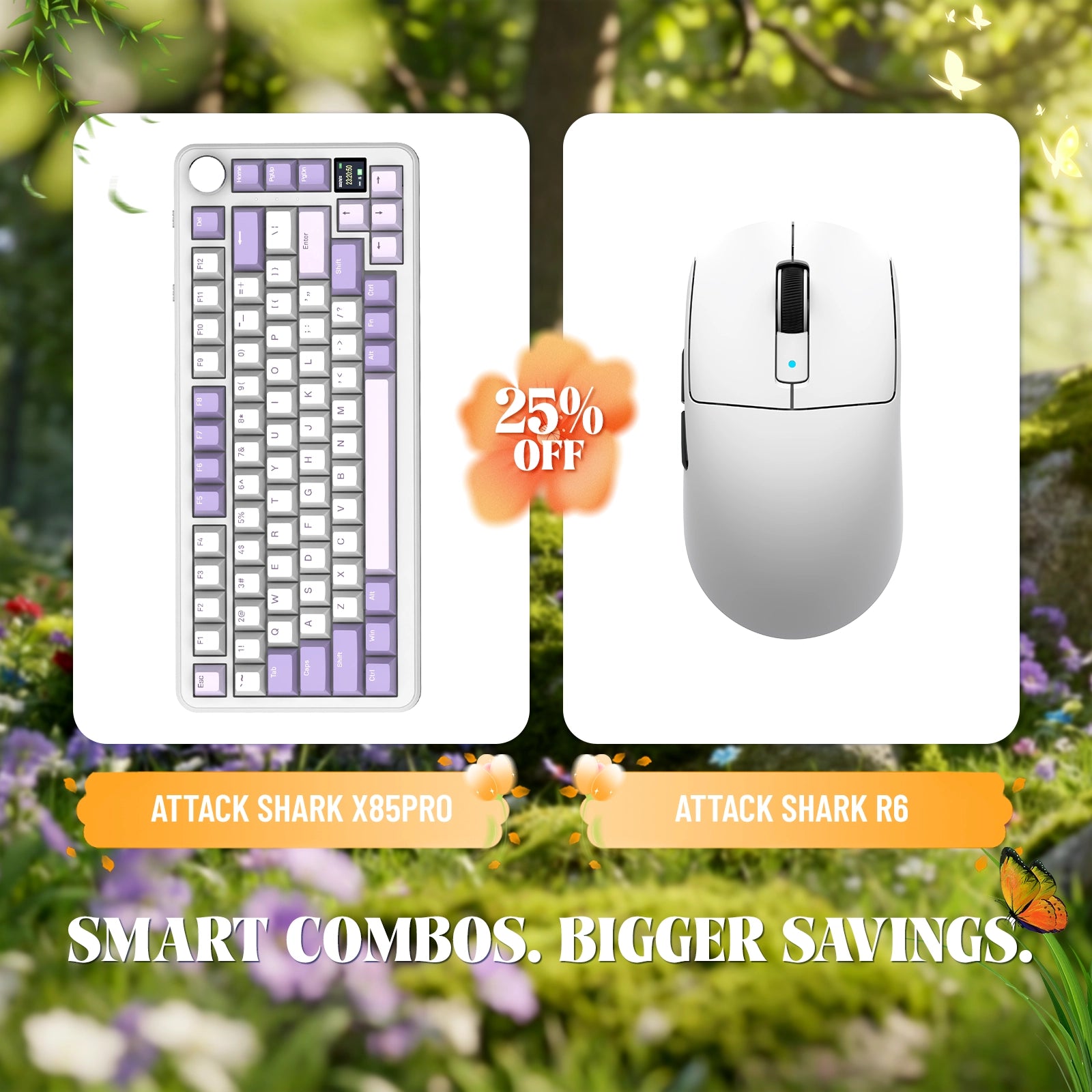 Attack Shark X85PRO gasket mechanical keyboard and R6 wireless gaming mouse bundle, 25% off.