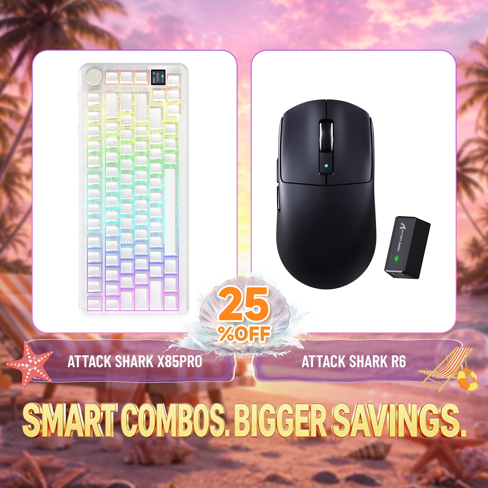 Paquete ATTACK SHARK X85PRO teclado mecánico tri-modo con junta + ratón para juegos inalámbrico R6